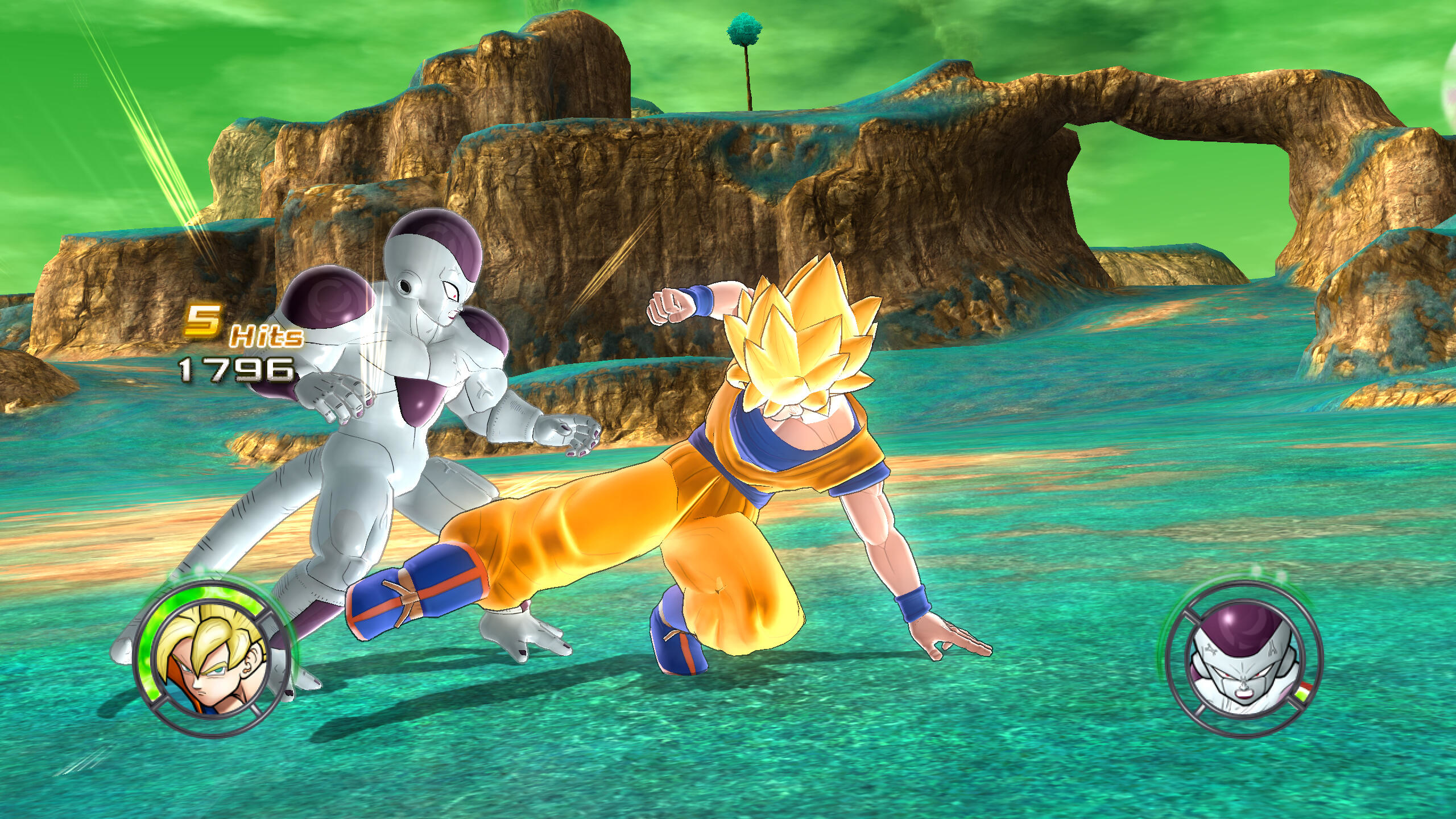 Dragon Ball Z-Szene. Goku und Frieza kämpfen.