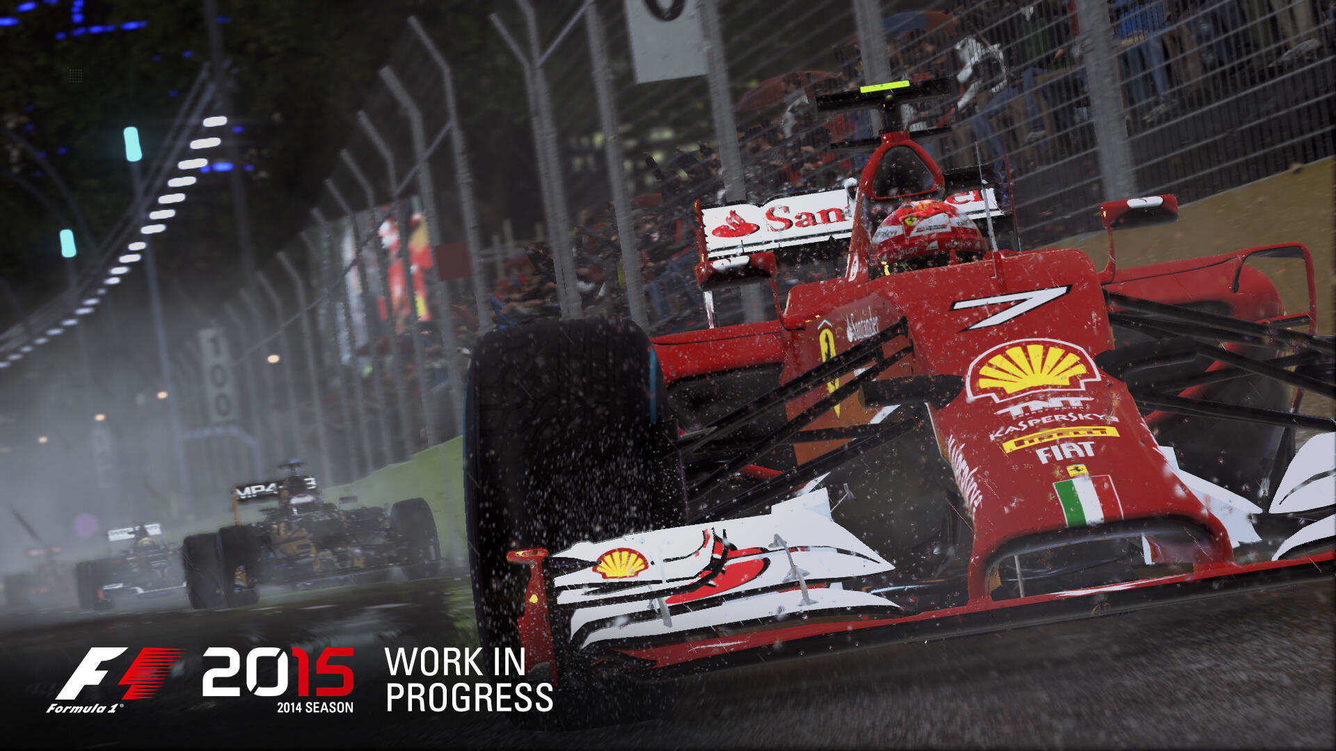 Ein Formel-1-Rennwagen auf einer Rennstrecke, unscharfer Hintergrund, mit Logo unten.