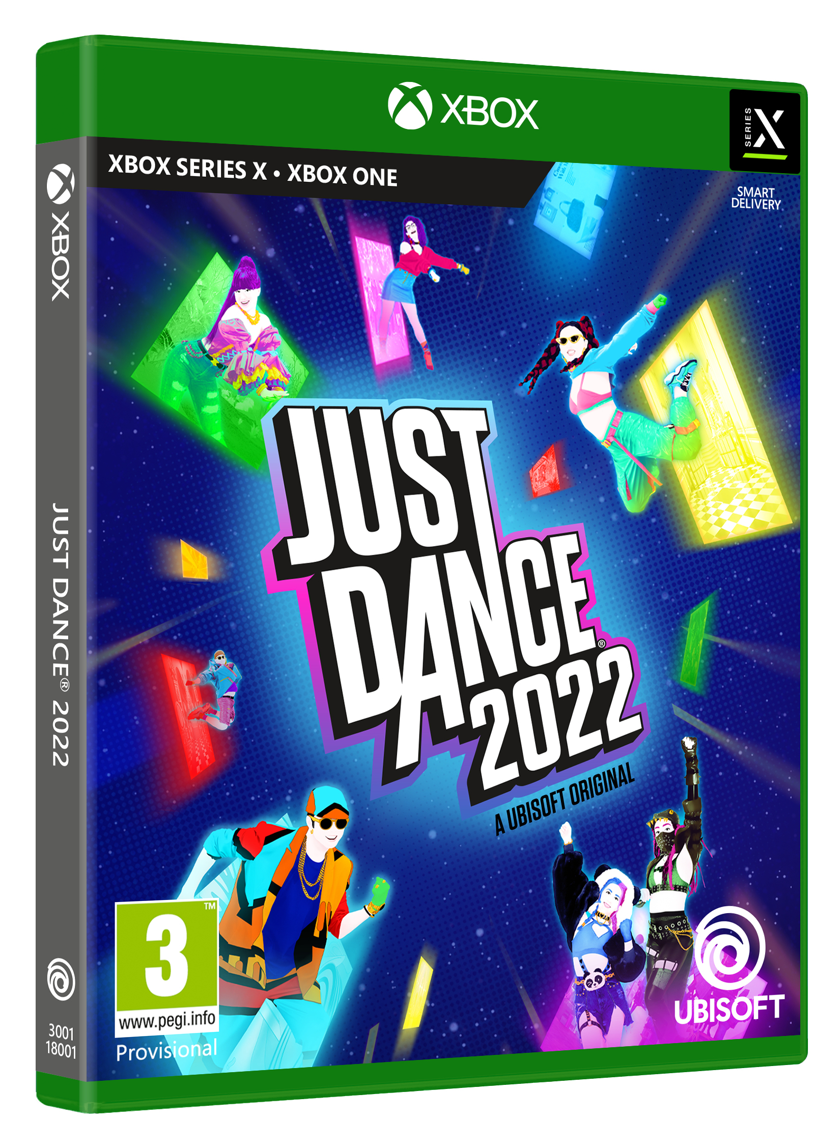 Copertina del gioco, Just Dance 2022, ballerini colorati, Xbox Series X.