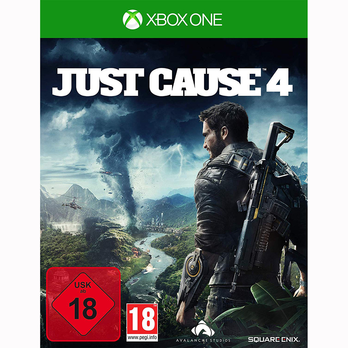 Copertina del gioco con un uomo con un'arma e il titolo 'Just Cause 4'.