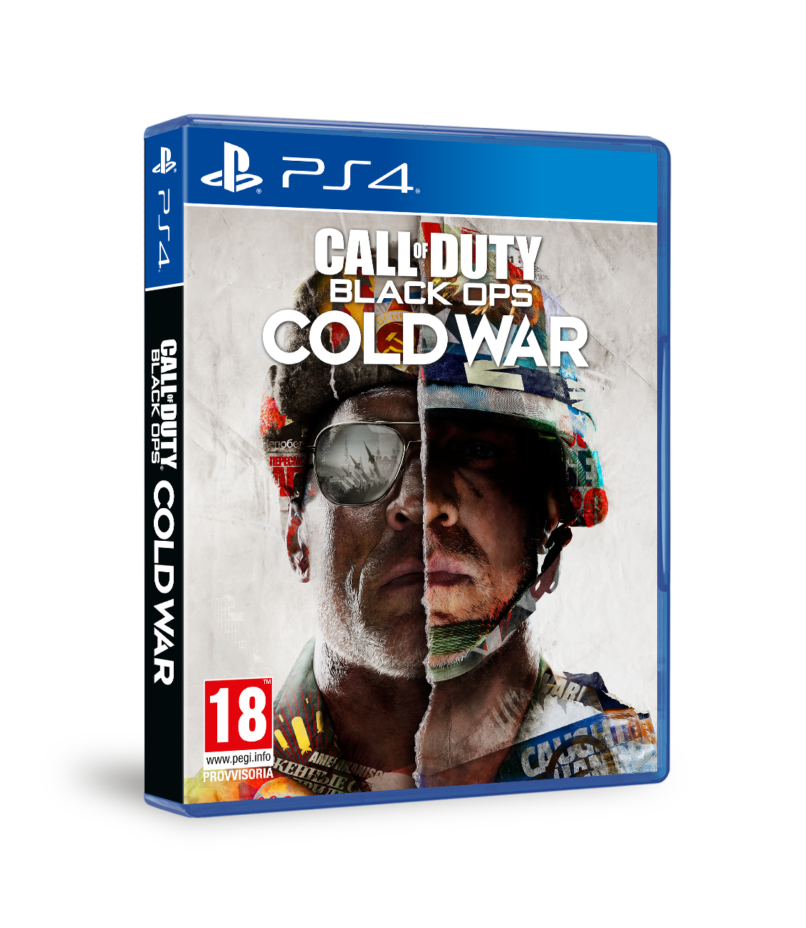 Copertina del gioco 'Call of Duty: Black Ops Cold War' che mostra il volto diviso di un soldato.