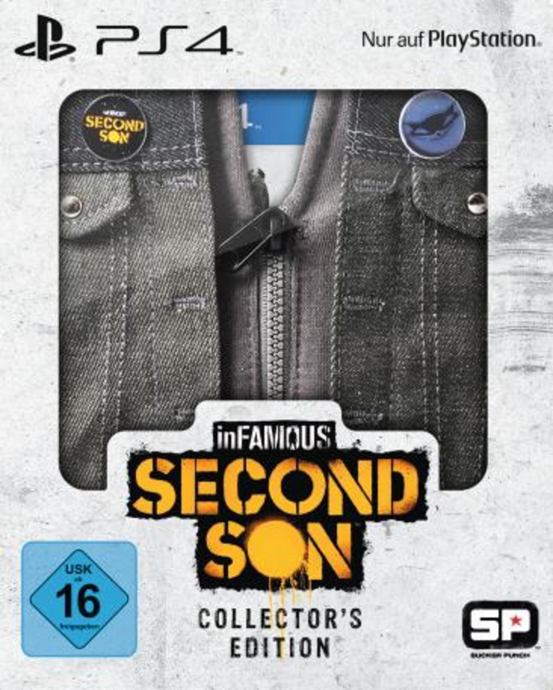 Spielbox für Infamous: Second Son, Collector's Edition. Zeigt eine Grafik einer Jeansjacke.