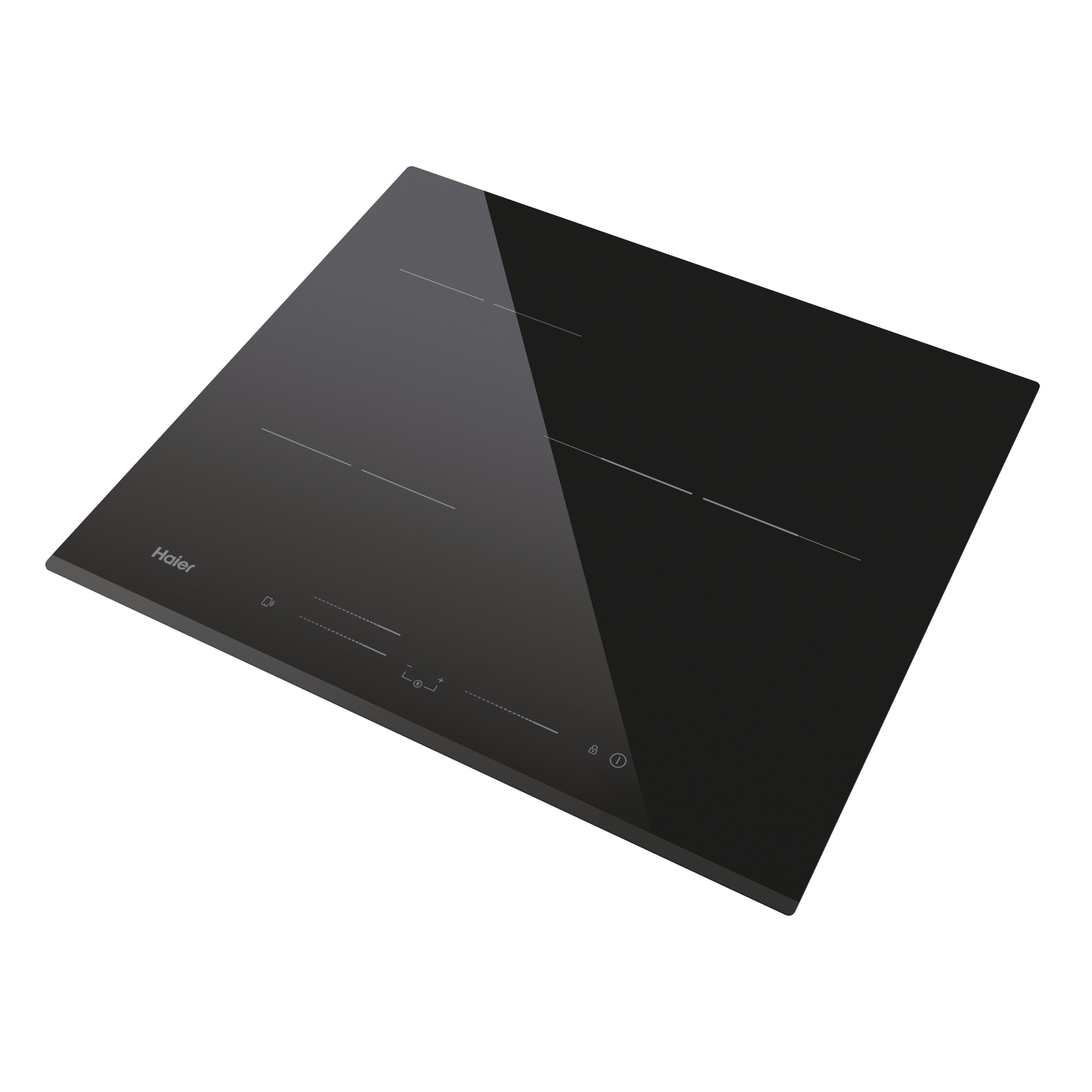 Primo piano di un piano cottura a induzione Bosch nero con display digitali rossi e comandi touch.