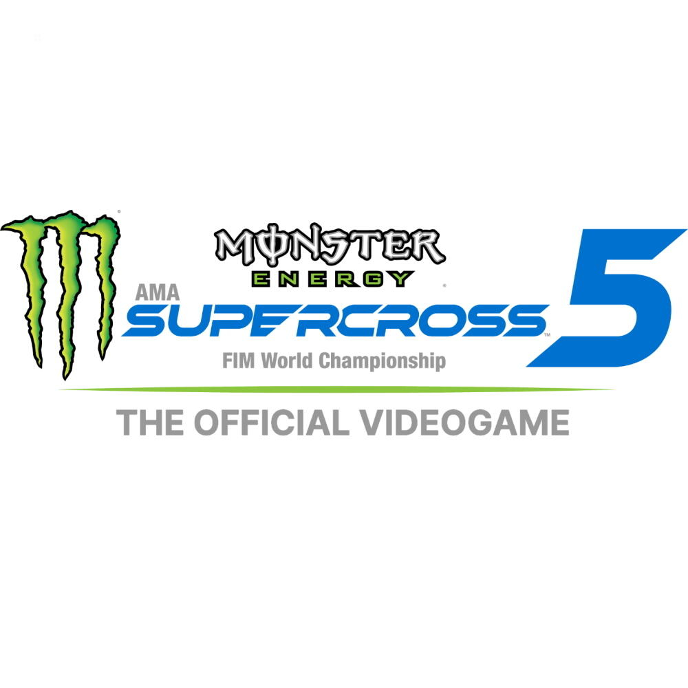 Logo Monster Energy Supercross 5 z numerem 5. Białe tło. Oficjalna gra wideo.
