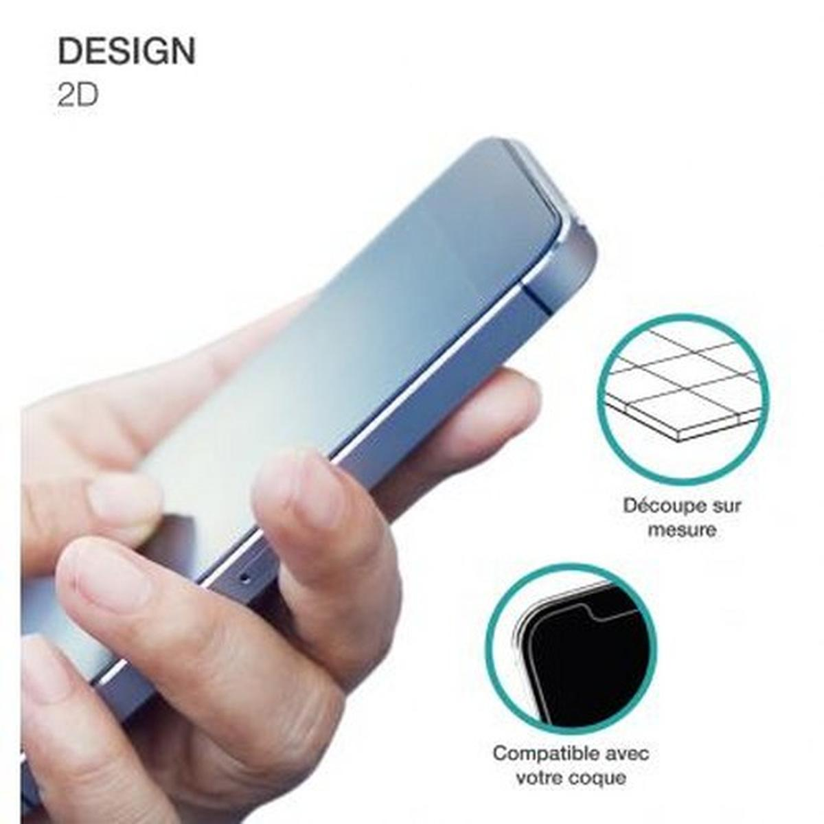 Een hand die een telefoon vasthoudt met een schermbeschermer. De afbeelding heeft tekst die aangeeft dat deze compatibel is met uw hoesje.
