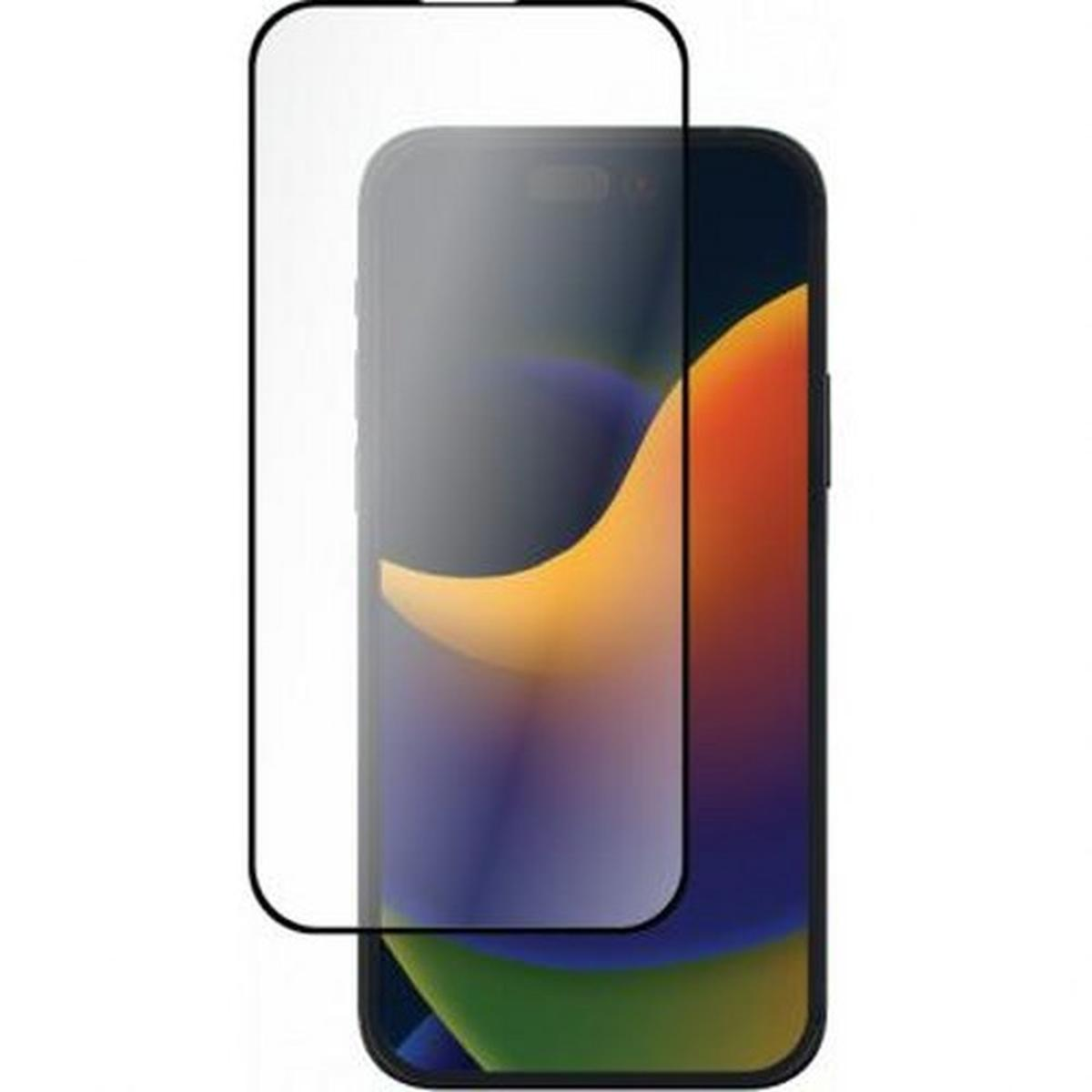 Een schermbeschermer op een zwarte telefoon met een zichtbare rand.