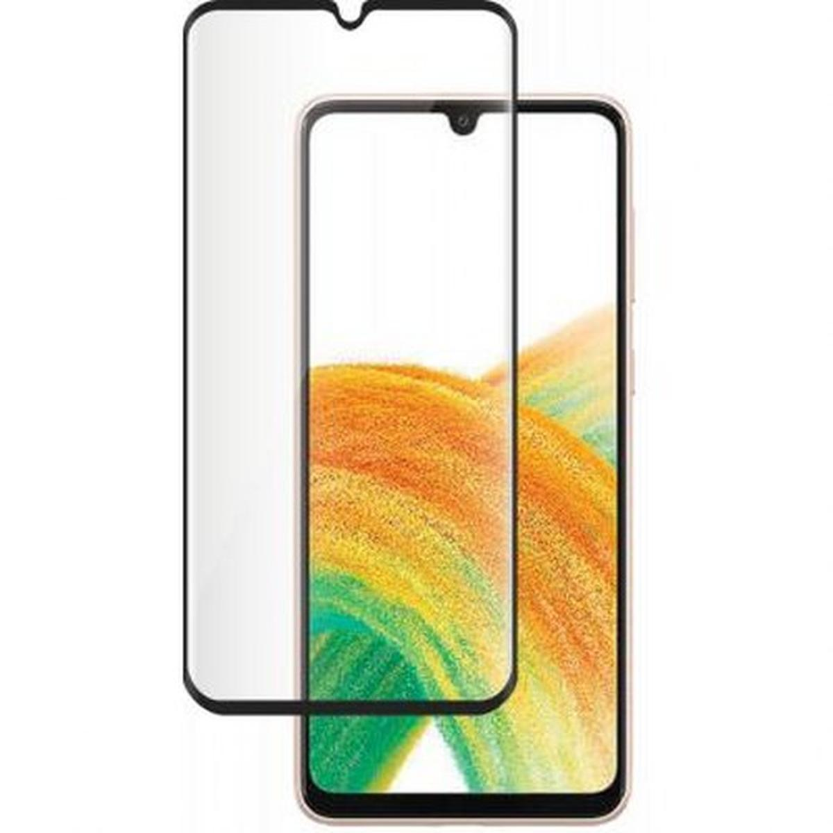 Een telefoon met een screenprotector aangebracht, en een aparte screenprotector ernaast.