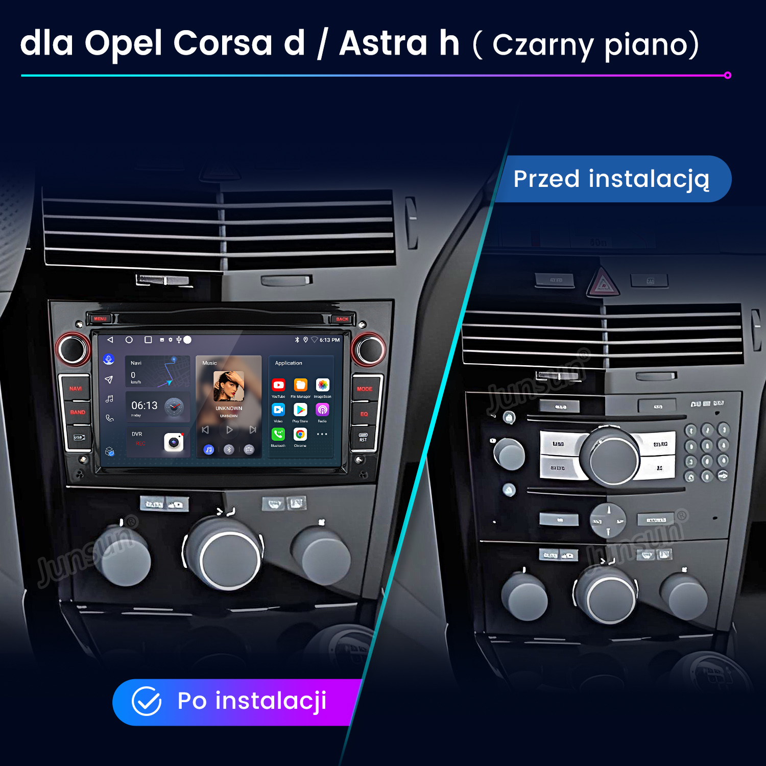 Porównanie instalacji radia samochodowego: przed i po, dla Opla Corsa d / Astra h.