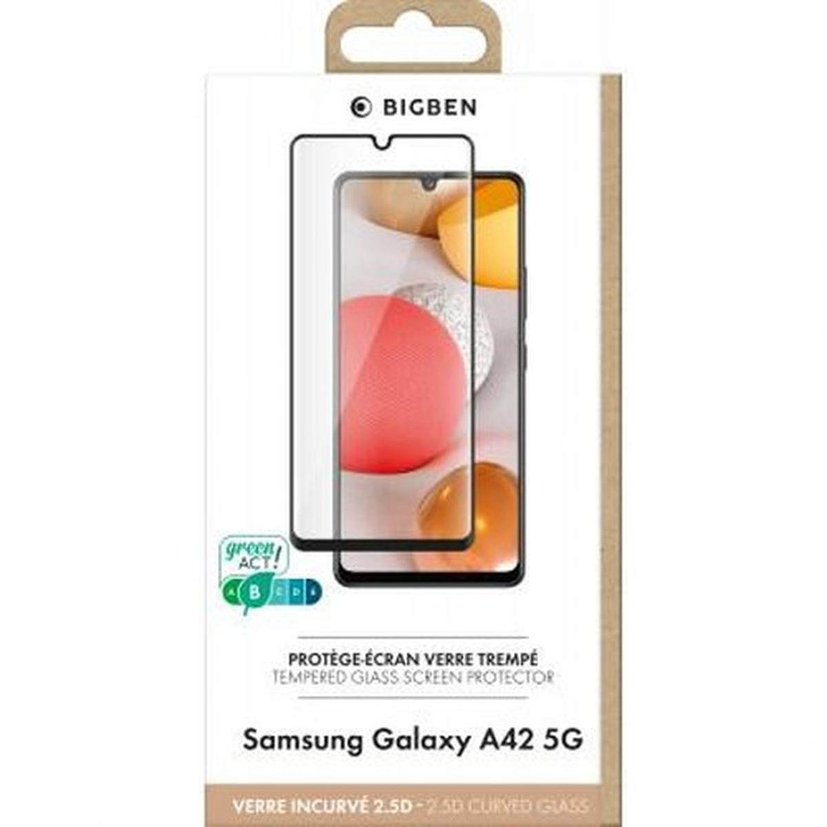 Verpakking voor een schermbeschermer voor een Samsung Galaxy A42 5G telefoon.