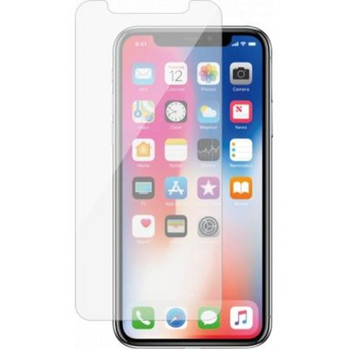 iPhone met schermbeschermer aangebracht. Het scherm van de telefoon is zichtbaar, met de beschermer erop.