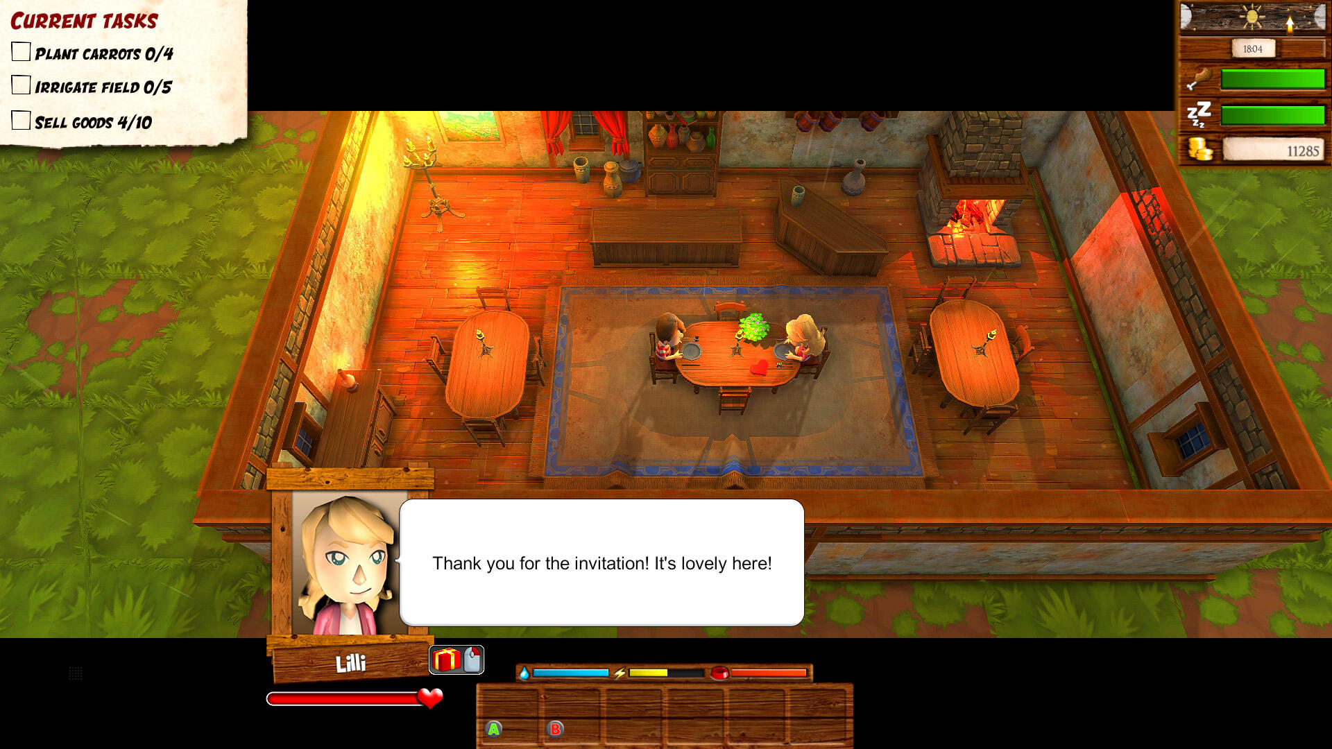 Kobieta w grze mówi: 'Dziękuję za zaproszenie! Jest tu cudownie!'