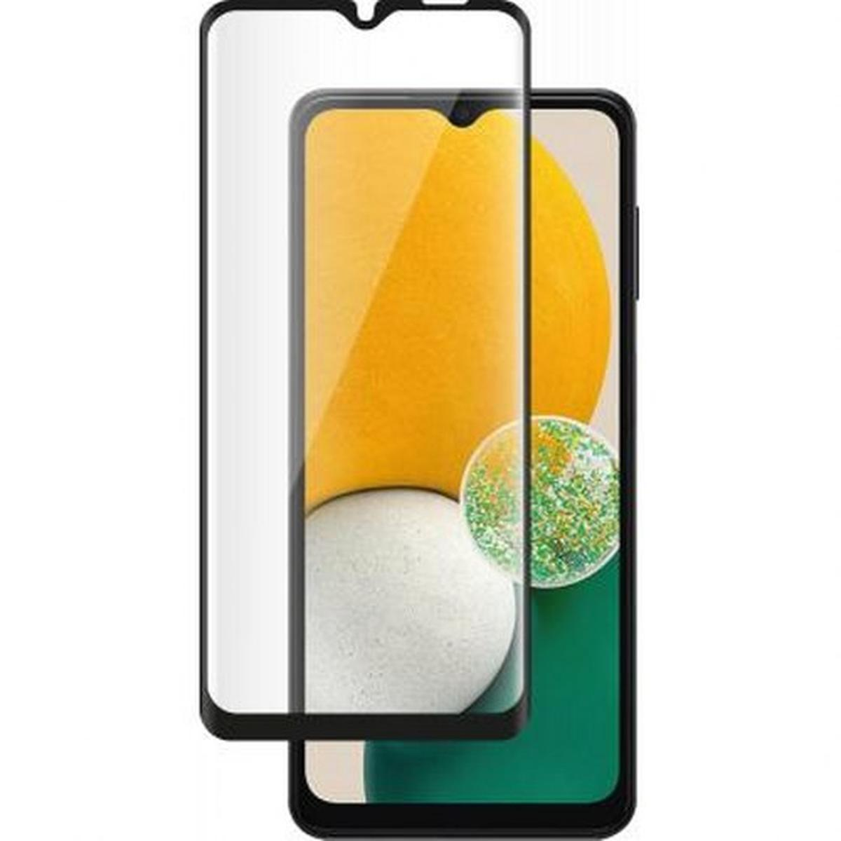 Telefono con protezione schermo. Il telefono mostra cerchi gialli e verdi. Cerchio verde con punti bianchi.