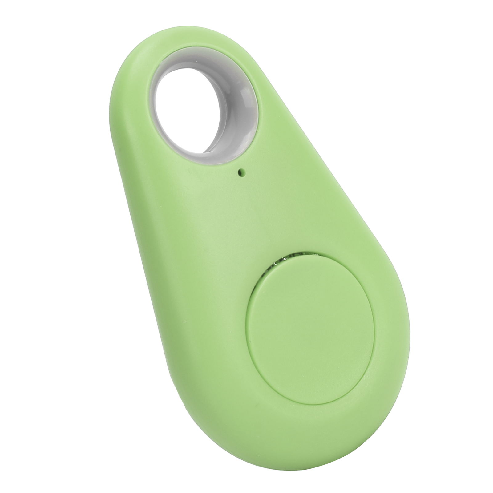 Grüner ovaler Tracker mit grauem Ring und Knopf auf weißem Hintergrund.