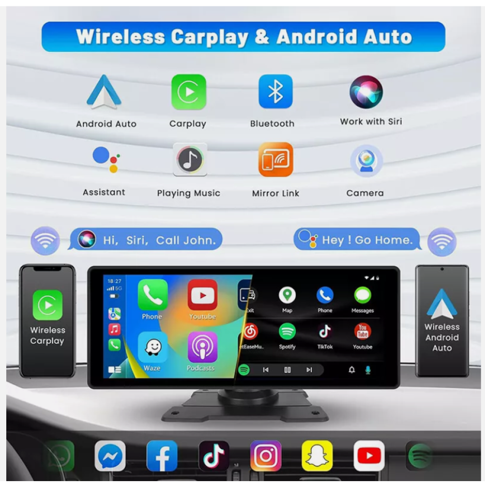 Auto-Display mit App-Icons für Wireless CarPlay und Android Auto.