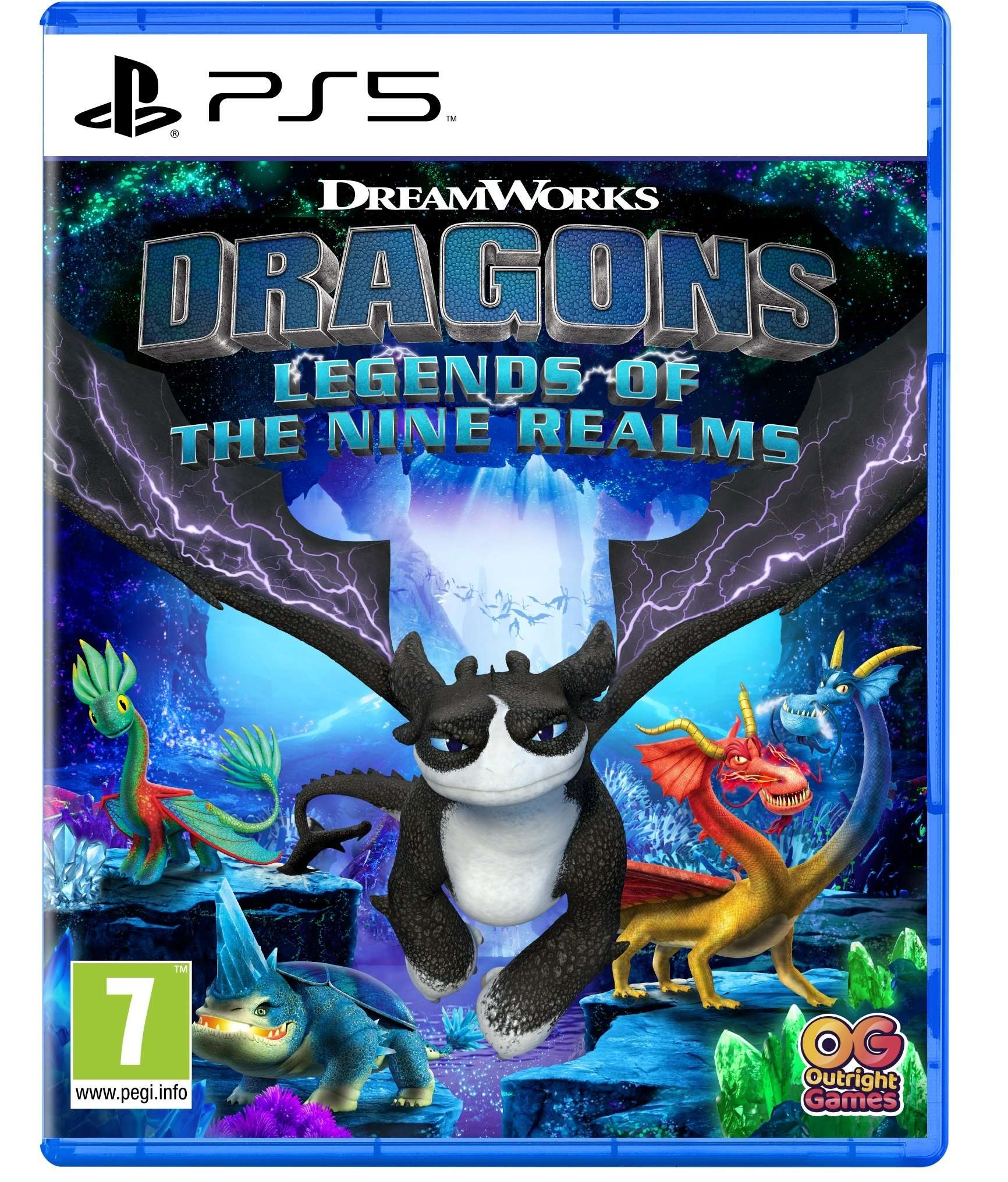 Copertina del gioco DreamWorks Dragons. Presenta draghi e personaggi su sfondo blu.