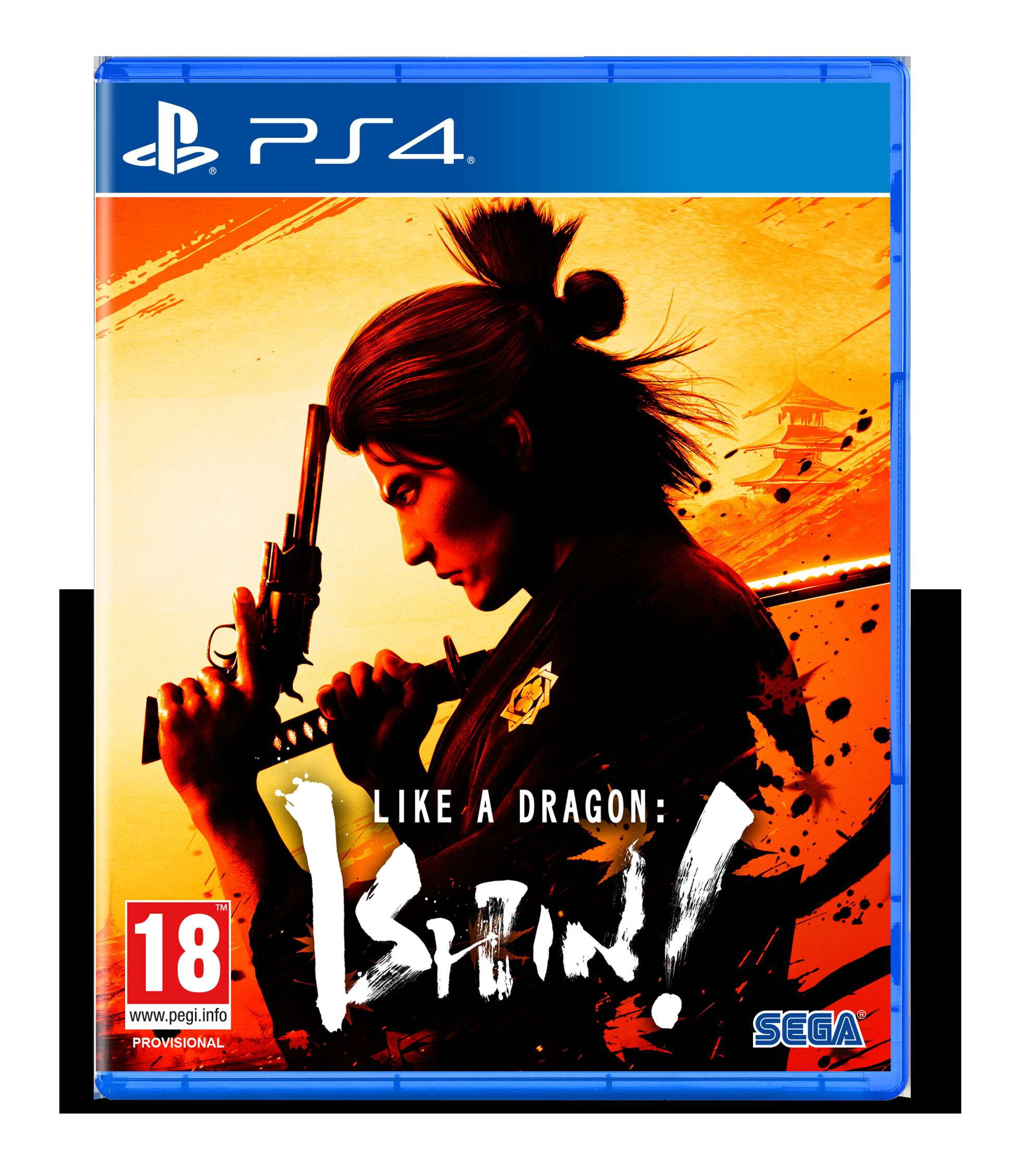 Copertina del gioco PS4. Un uomo con una spada e una pistola. Lo sfondo è arancione con un edificio giapponese.