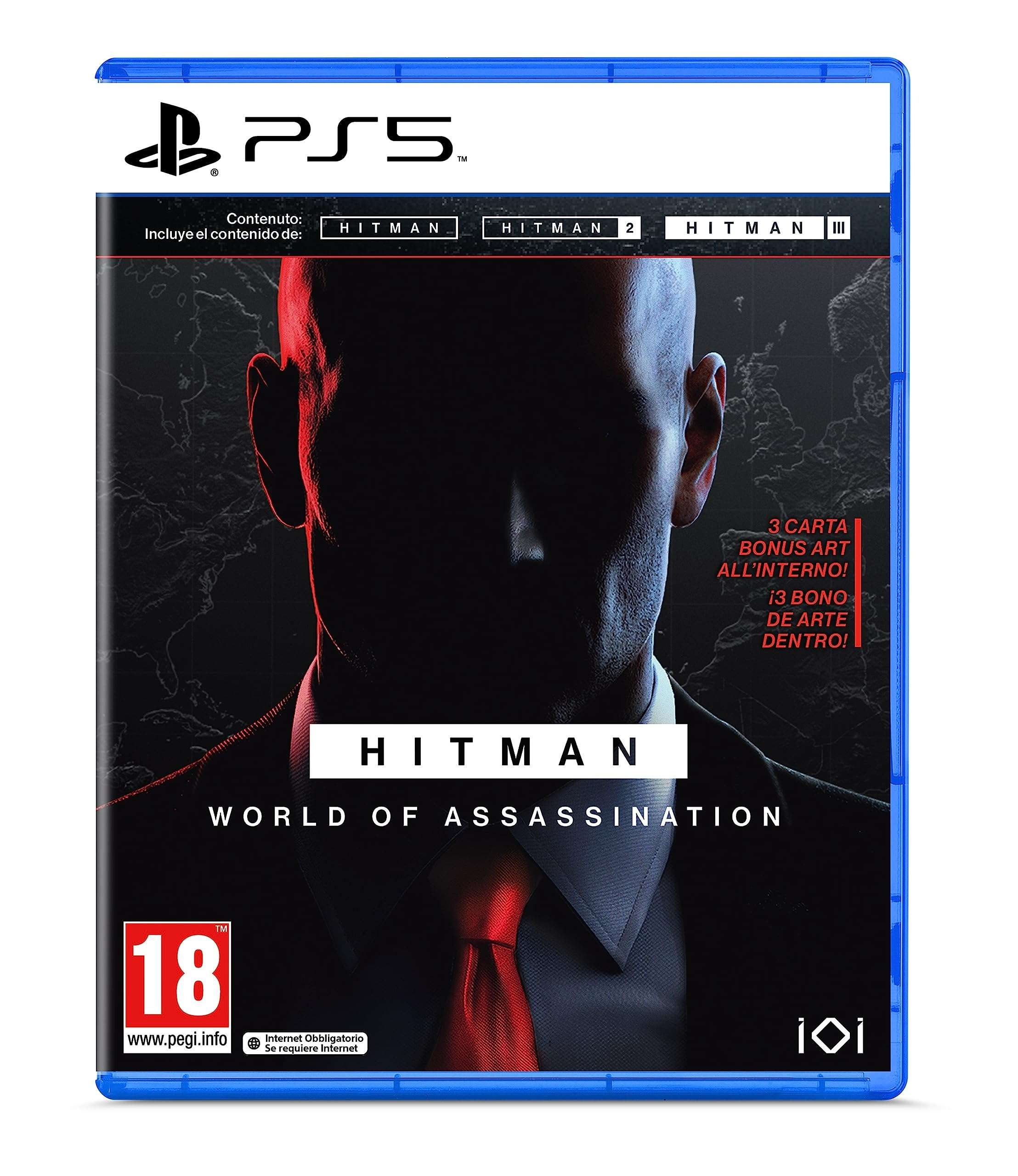 Copertina del gioco PS5. Un uomo in giacca e cravatta rossa. Lo sfondo è un'immagine scura del mondo.
