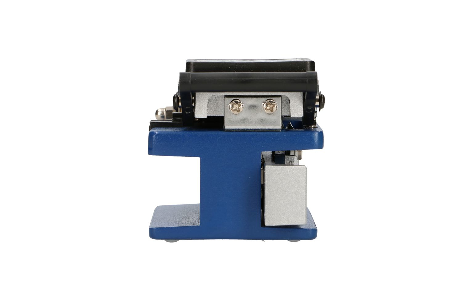 Krojenie włókien, niebieska podstawa, srebrna góra. Białe tło.