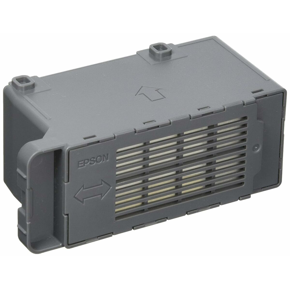 Szary wkład atramentowy z strzałką wskazującą w prawo. Widoczne słowo EPSON.