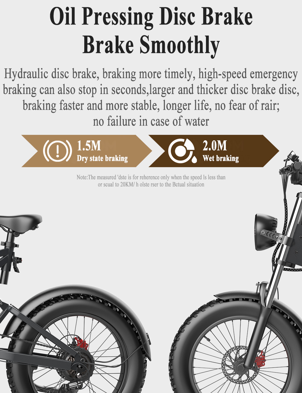 Obraz z tekstem i szczegółami roweru. Tekst koncentruje się na układzie hamulcowym. Białe tło.