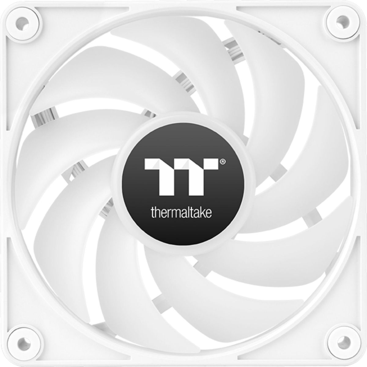 White computer fan showing its inner design. The fan has white blades and a black center.