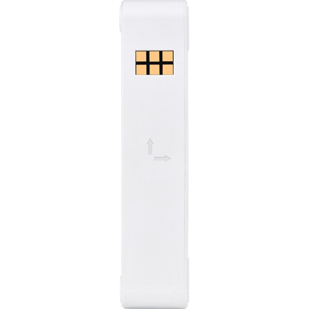 White rectangular device with a grid of squares and arrows on it.