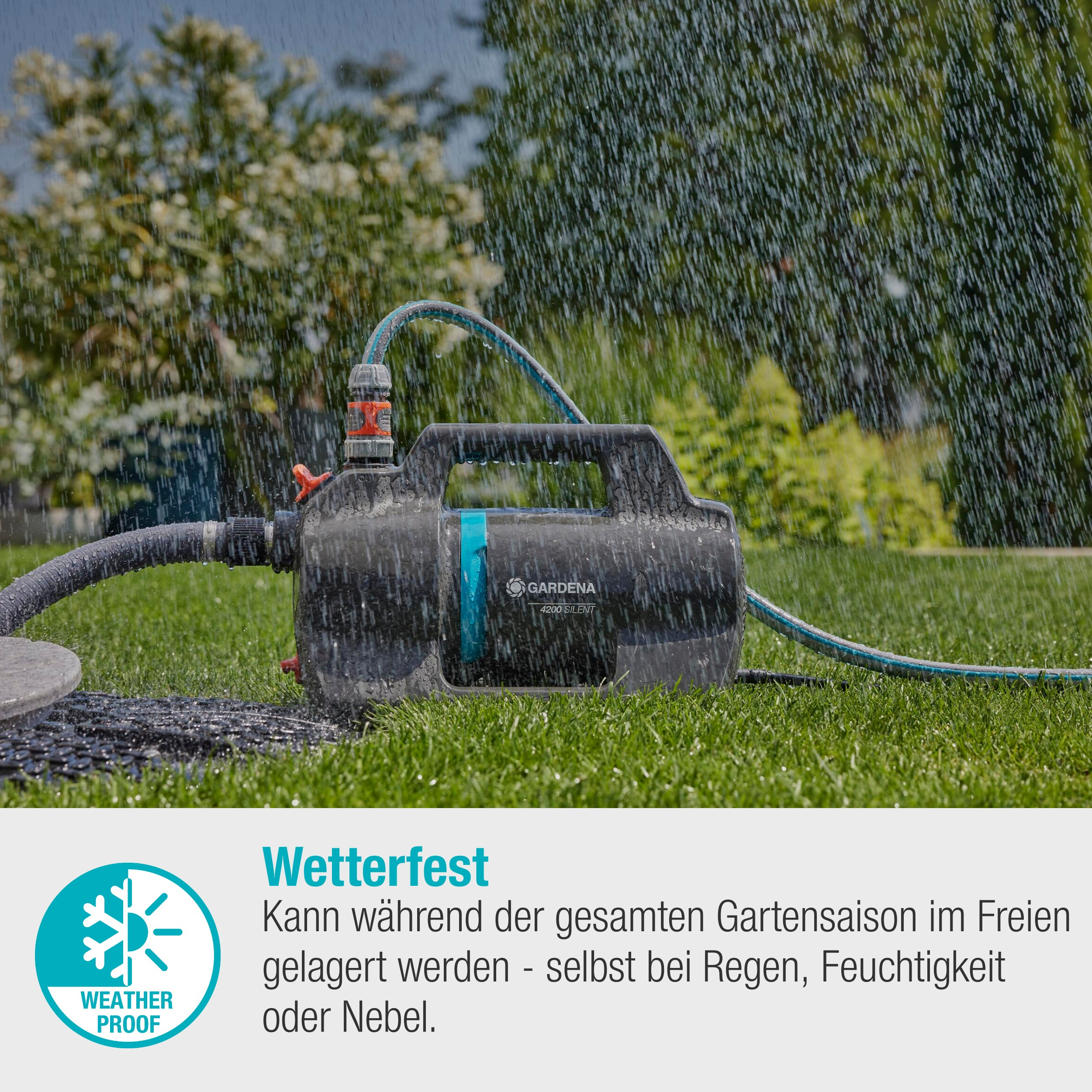 Pompa wodna w deszczu na zielonej trawie.