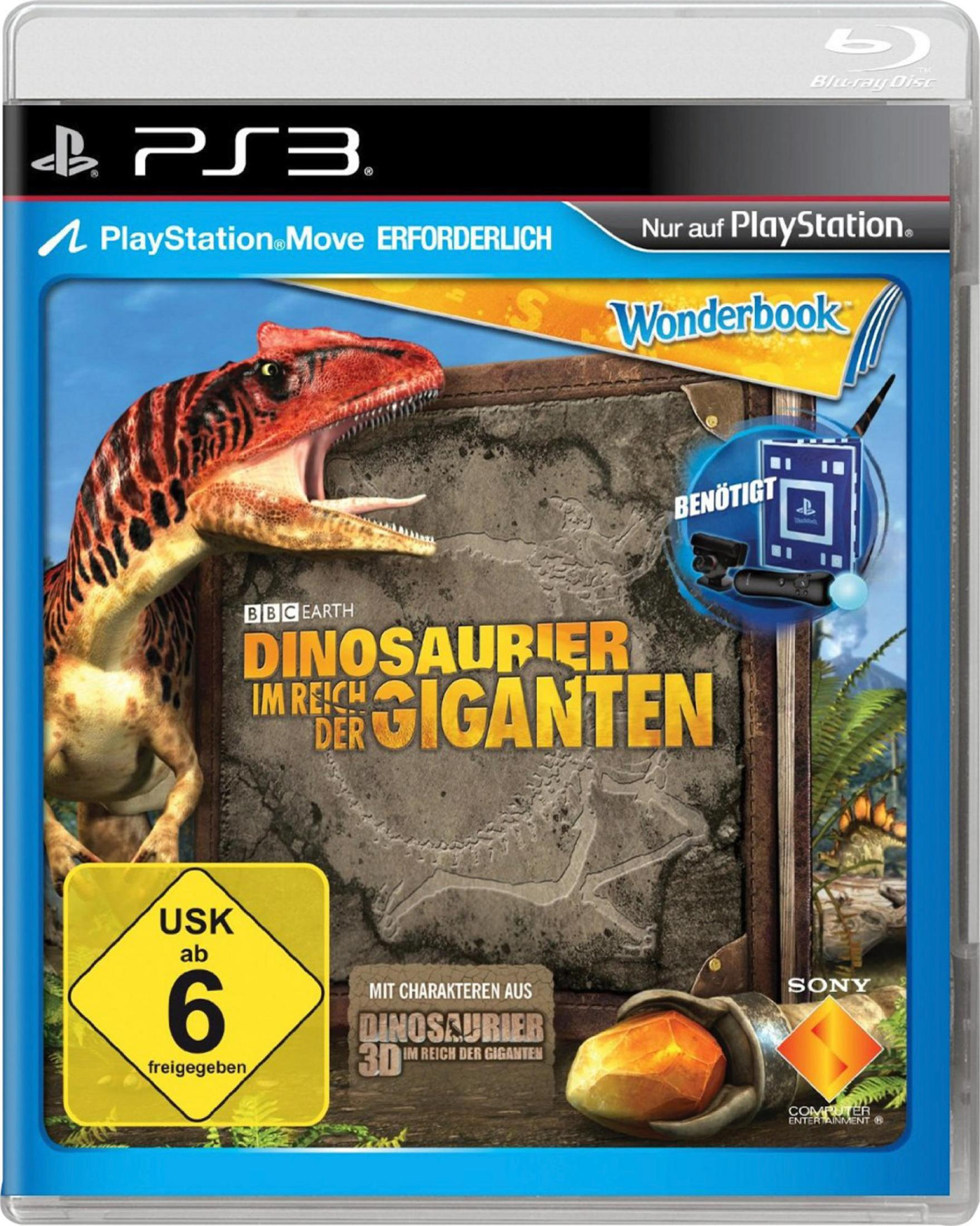 PS3-Spiel-Cover: Dinosaurier im Reich der Giganten, mit einem Dinosaurier und einer Spielbox.