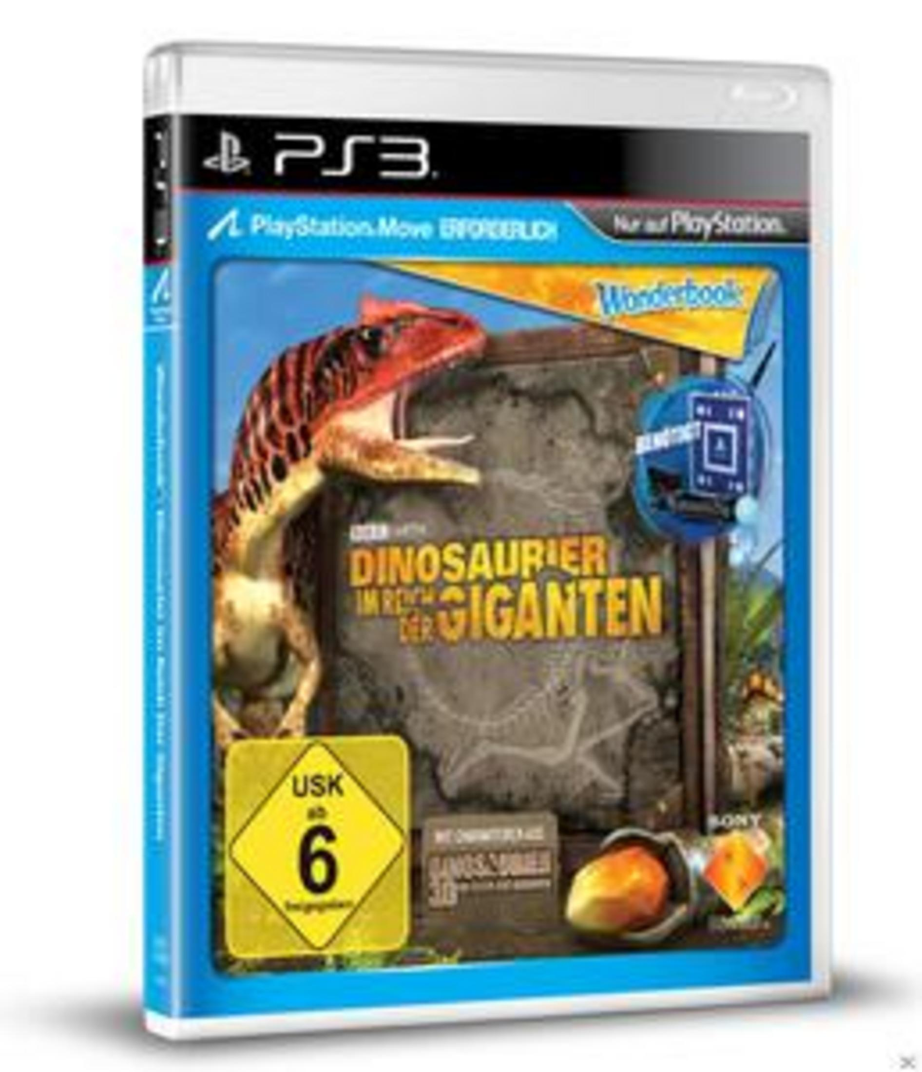 PS3-Spiel-Cover: Dinosaurier im Reich der Giganten, mit einem Dinosaurier und einer Spielbox.