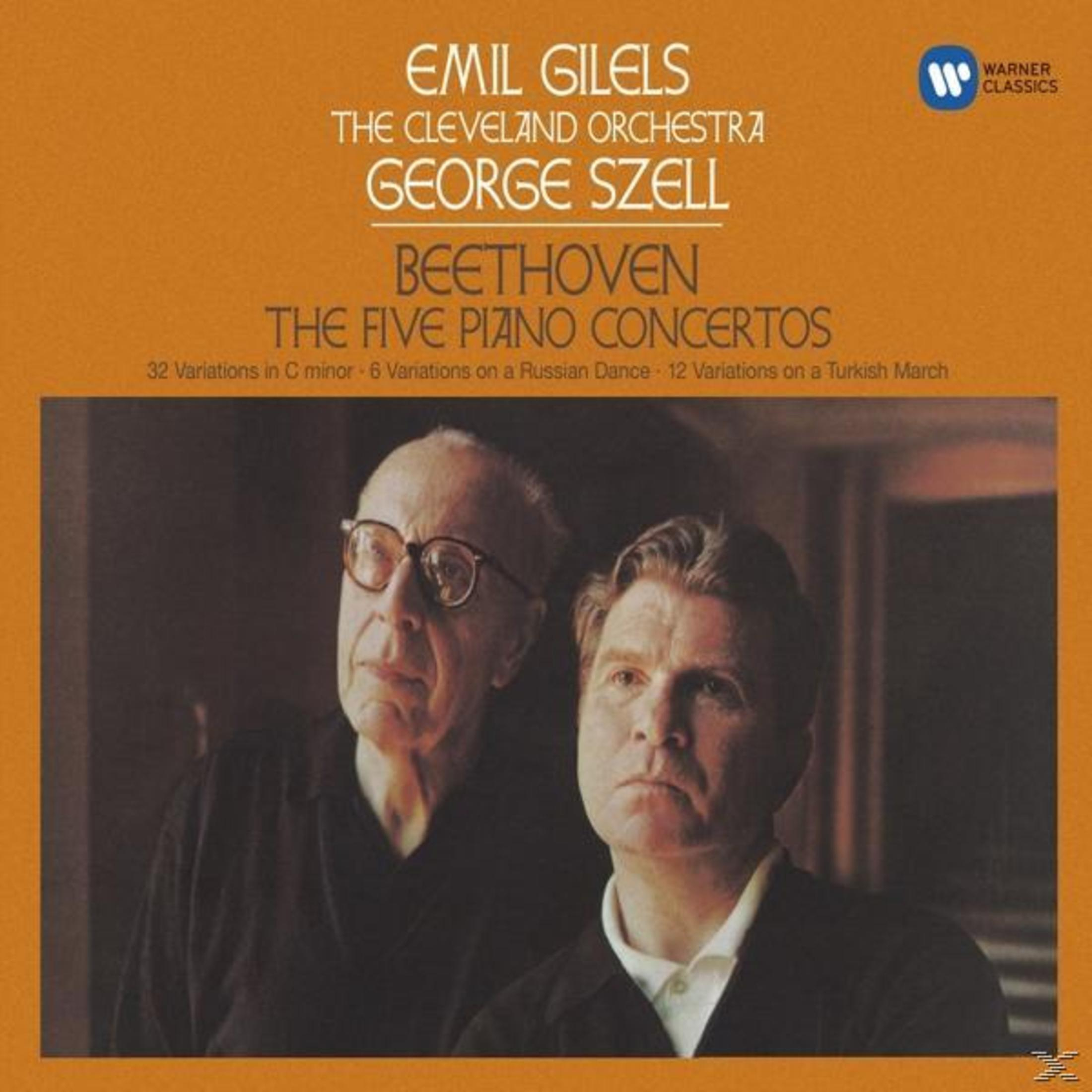 Copertina del CD con Emil Gilels e George Szell. Sono in abito, sfondo arancione.