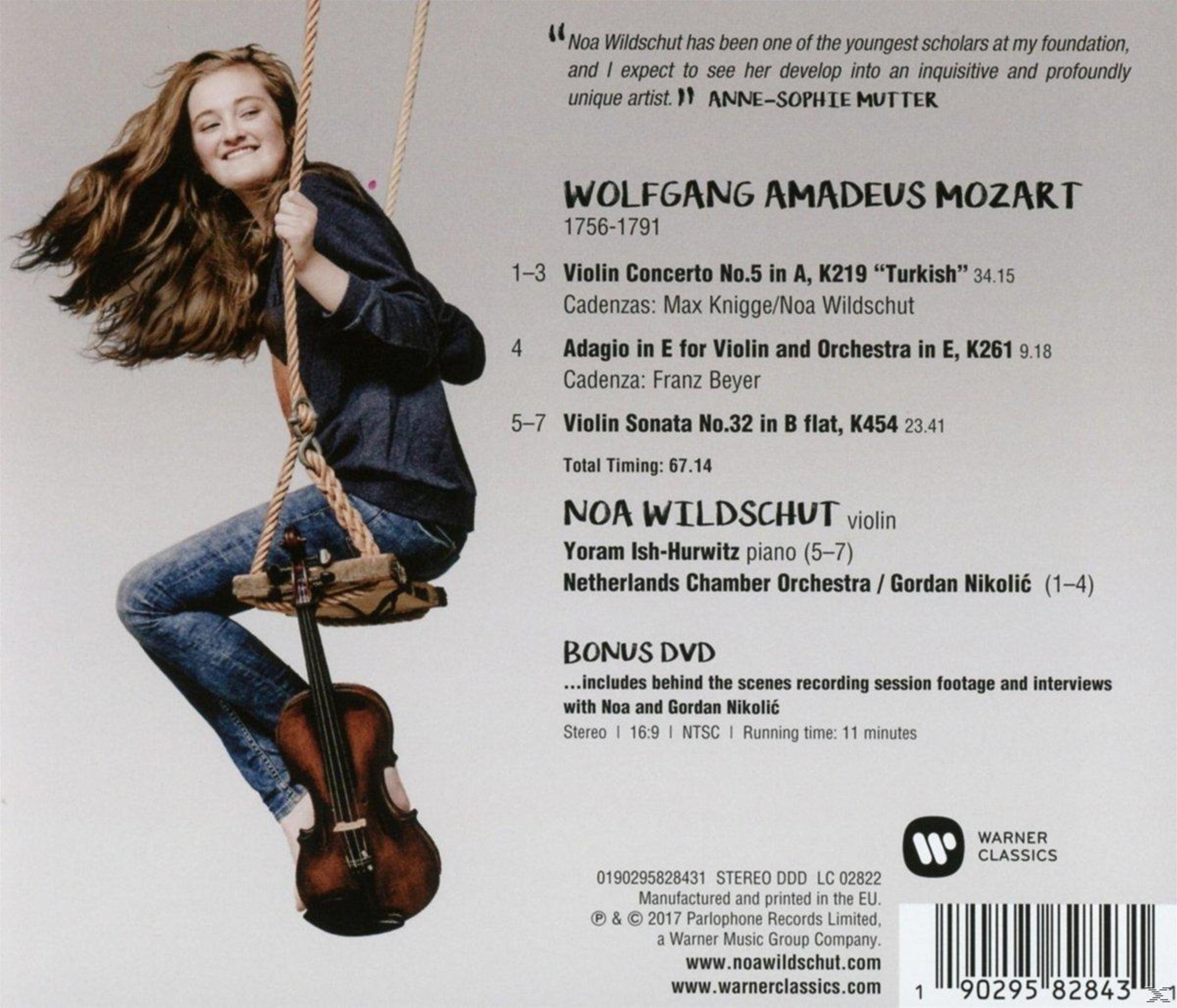Eine Frau mit langen Haaren sitzt auf einer Schaukel und hält eine Geige. Der Text enthält musikalische Details und Credits.