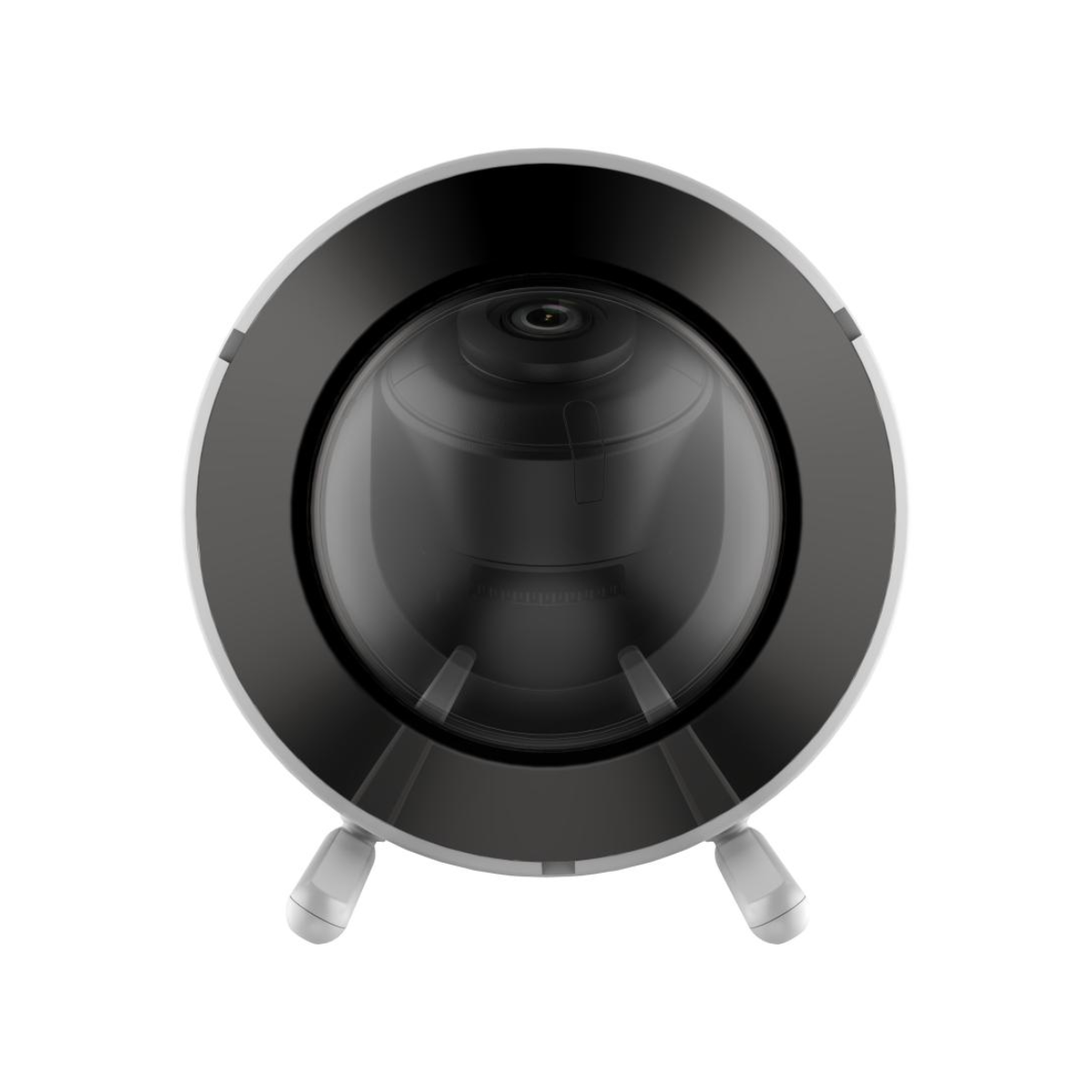 Czarno-biała kamera bezpieczeństwa z dwoma nóżkami. Na białym tle.