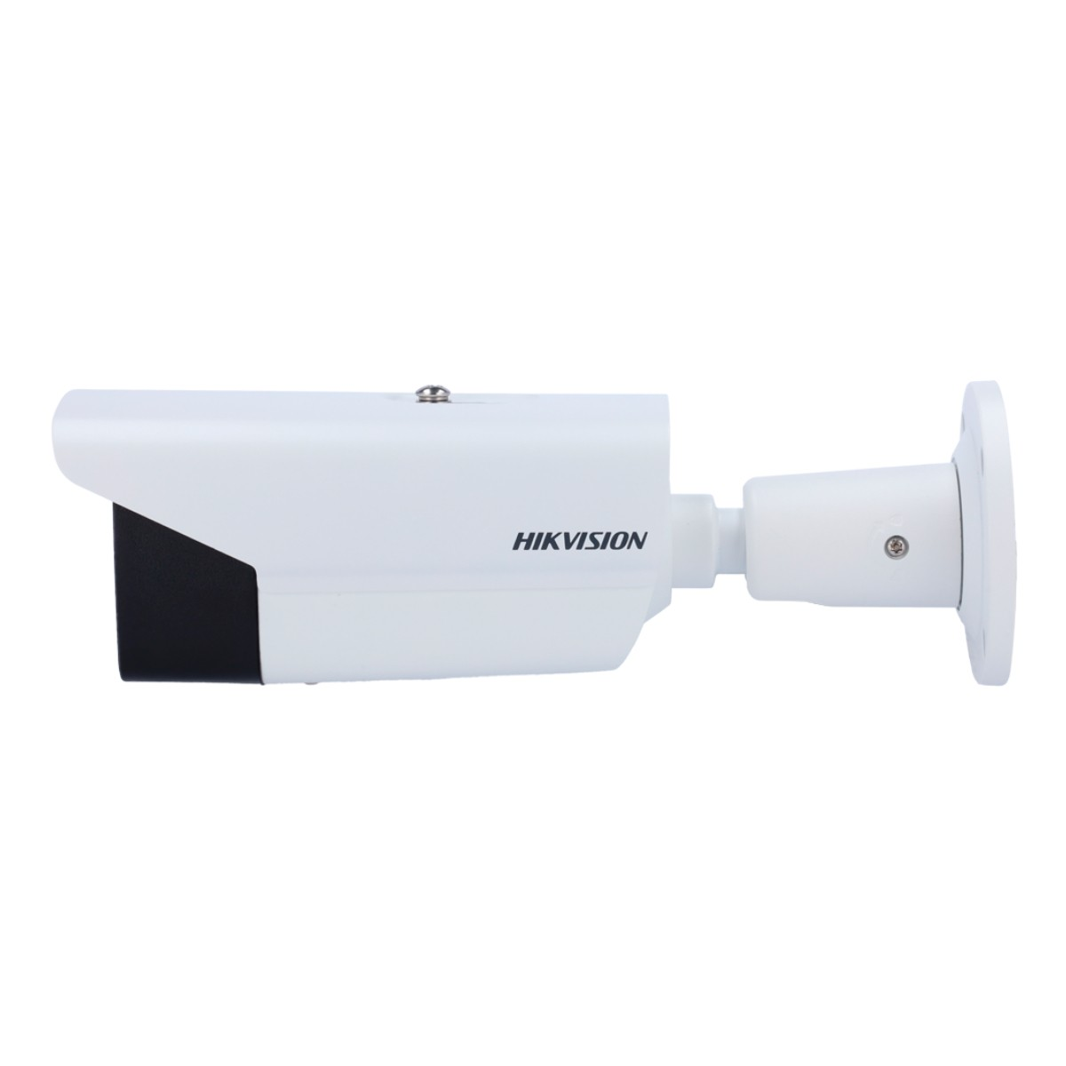 Witte beveiligingscamera met HIKVISION. Op witte achtergrond.