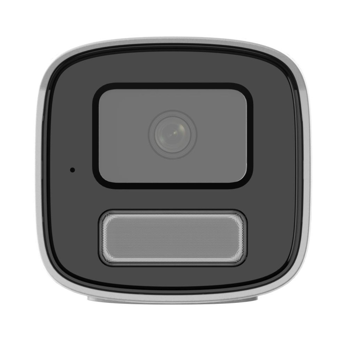 Zbliżenie kamery bezpieczeństwa. Czarna powierzchnia z obiektywem i mikrofonem.