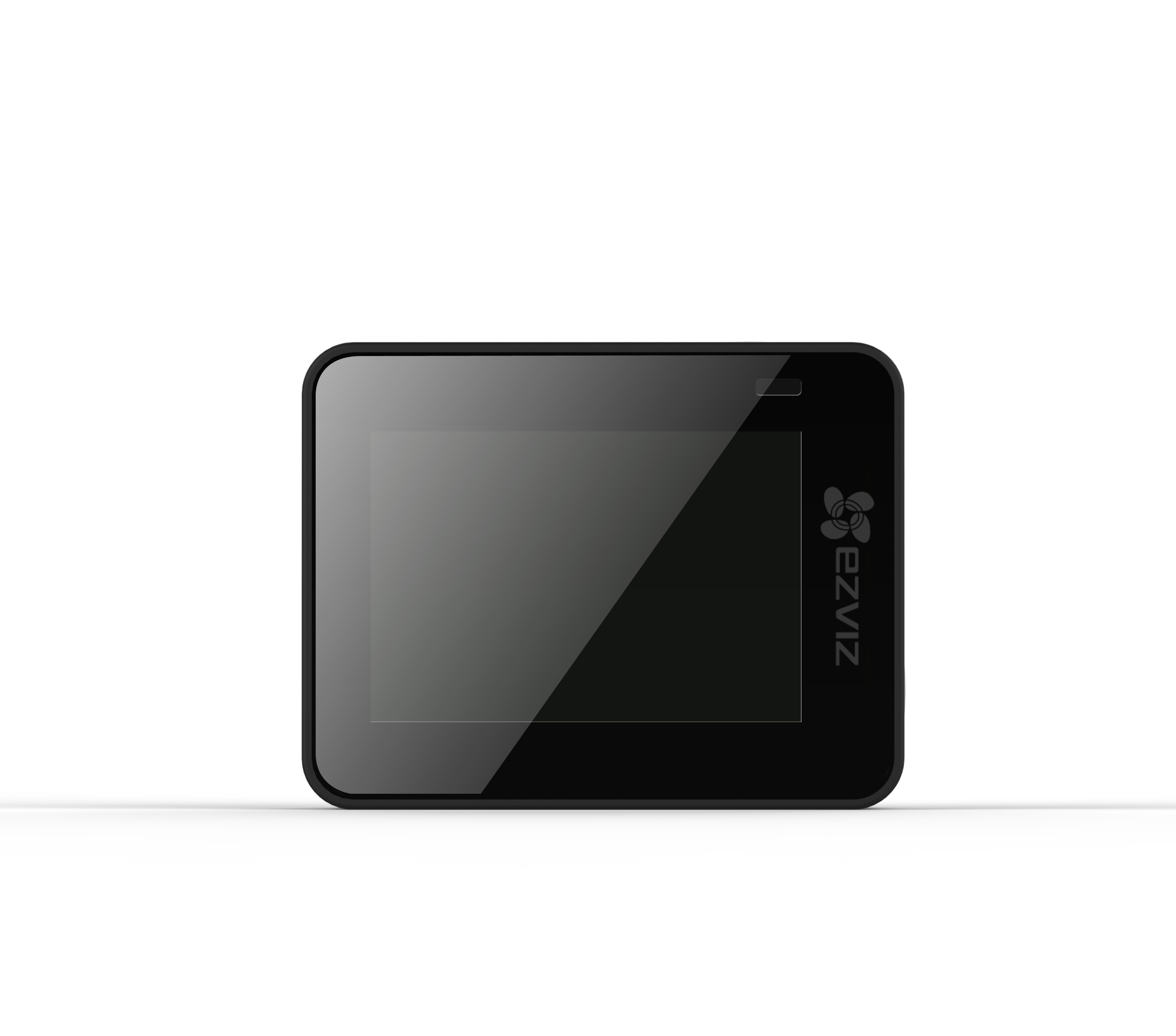 EZVIZ-Bildschirm, schwarz mit mittigem Display. EIZVIZ-Logo rechts.