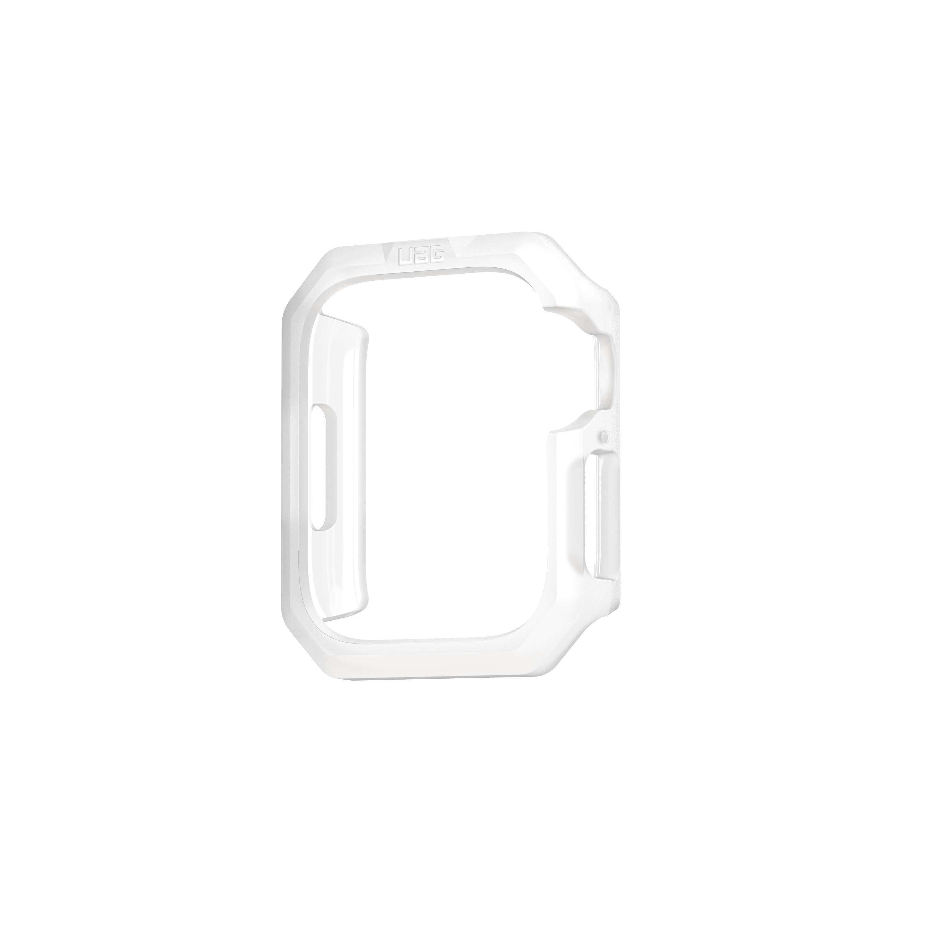 Custodia trasparente per orologio. Forma rettangolare con telaio trasparente. Logo UAG in alto.