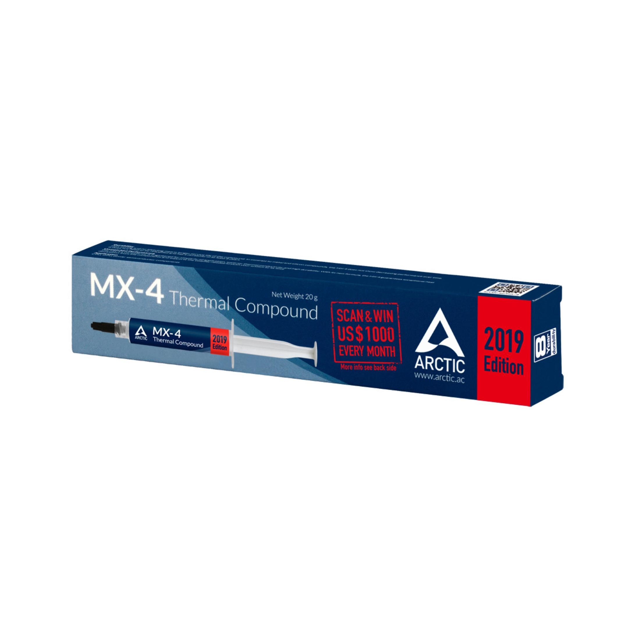 Scatola di composto termico Arctic MX-4, con illustrazione della siringa.