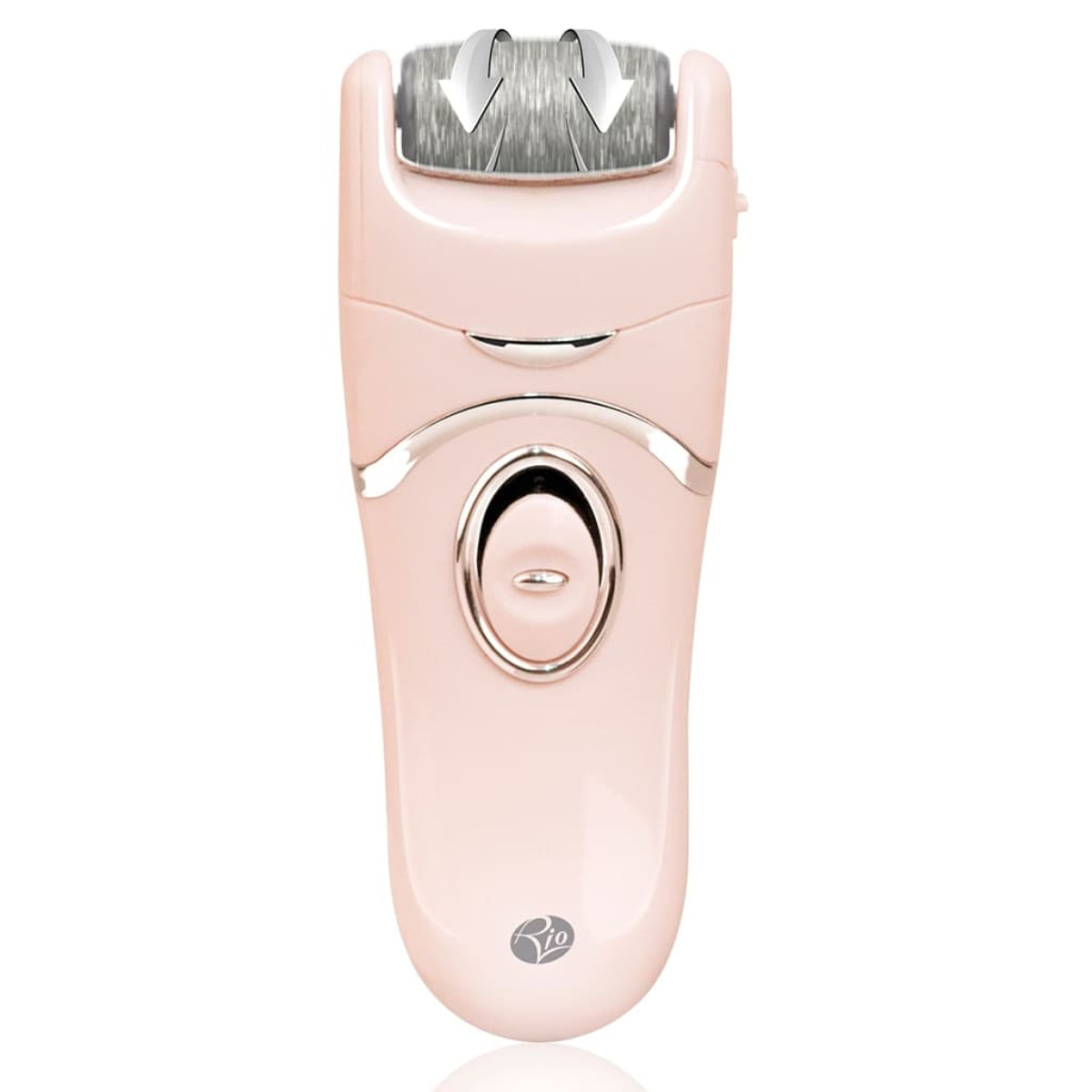 Roze elektrische epilator. Het apparaat heeft een roller en een handvat. Witte achtergrond.