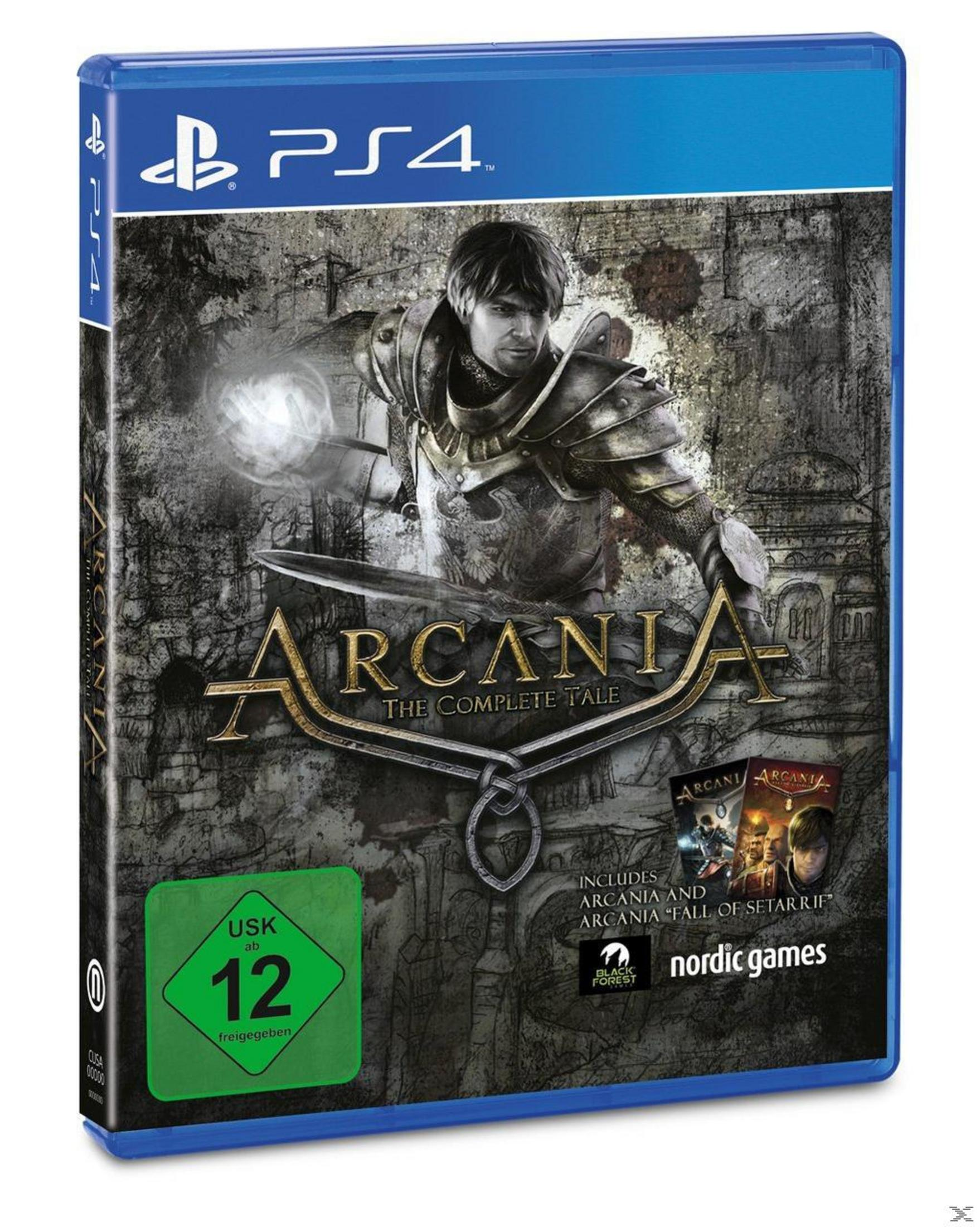 Blaue PS4-Spielbox. Das Spiel ist Arcania: The Complete Tale. Enthält zwei weitere Spiele.