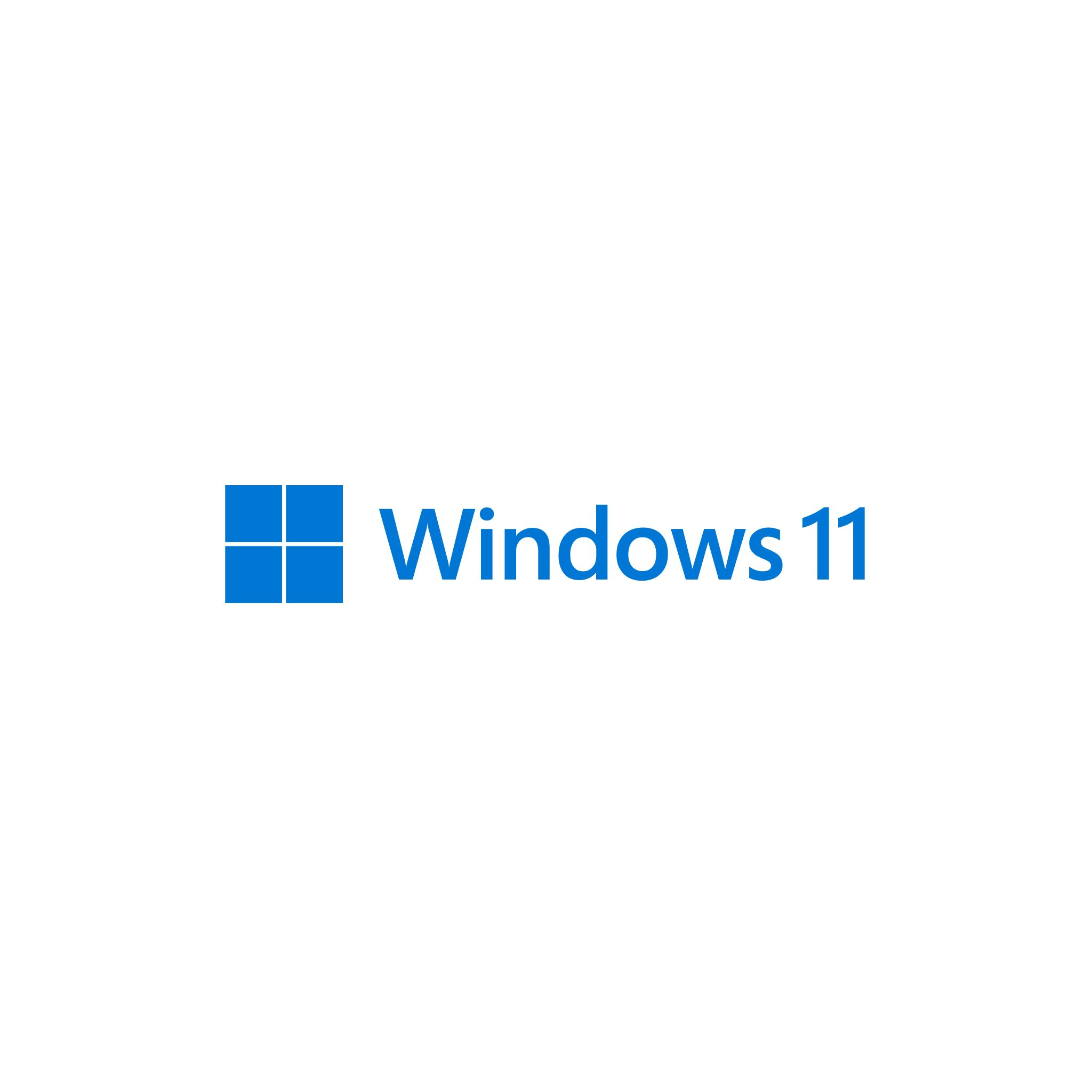 Logo Windows 11. Logo przedstawia niebieski kwadrat z czterema mniejszymi kwadratami w środku i tekstem 'Windows 11'.