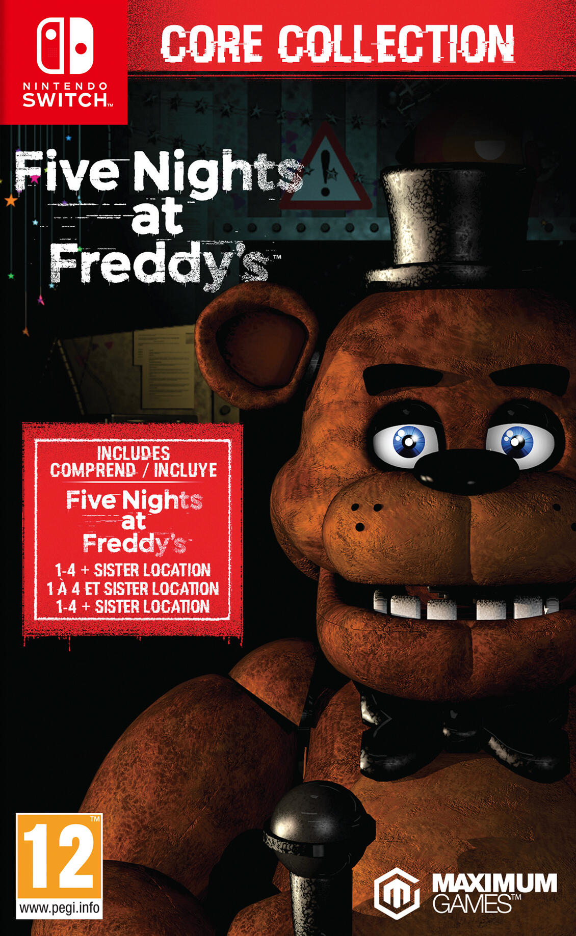 Okładka gry: animatronik Freddy Fazbear z Five Nights at Freddy's. Zawiera informacje o grze.