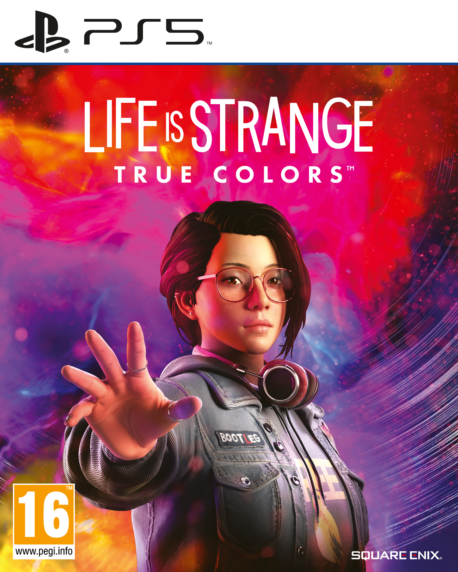 Okładka gry: Młoda kobieta w okularach wyciąga rękę, Life is Strange: True Colors.