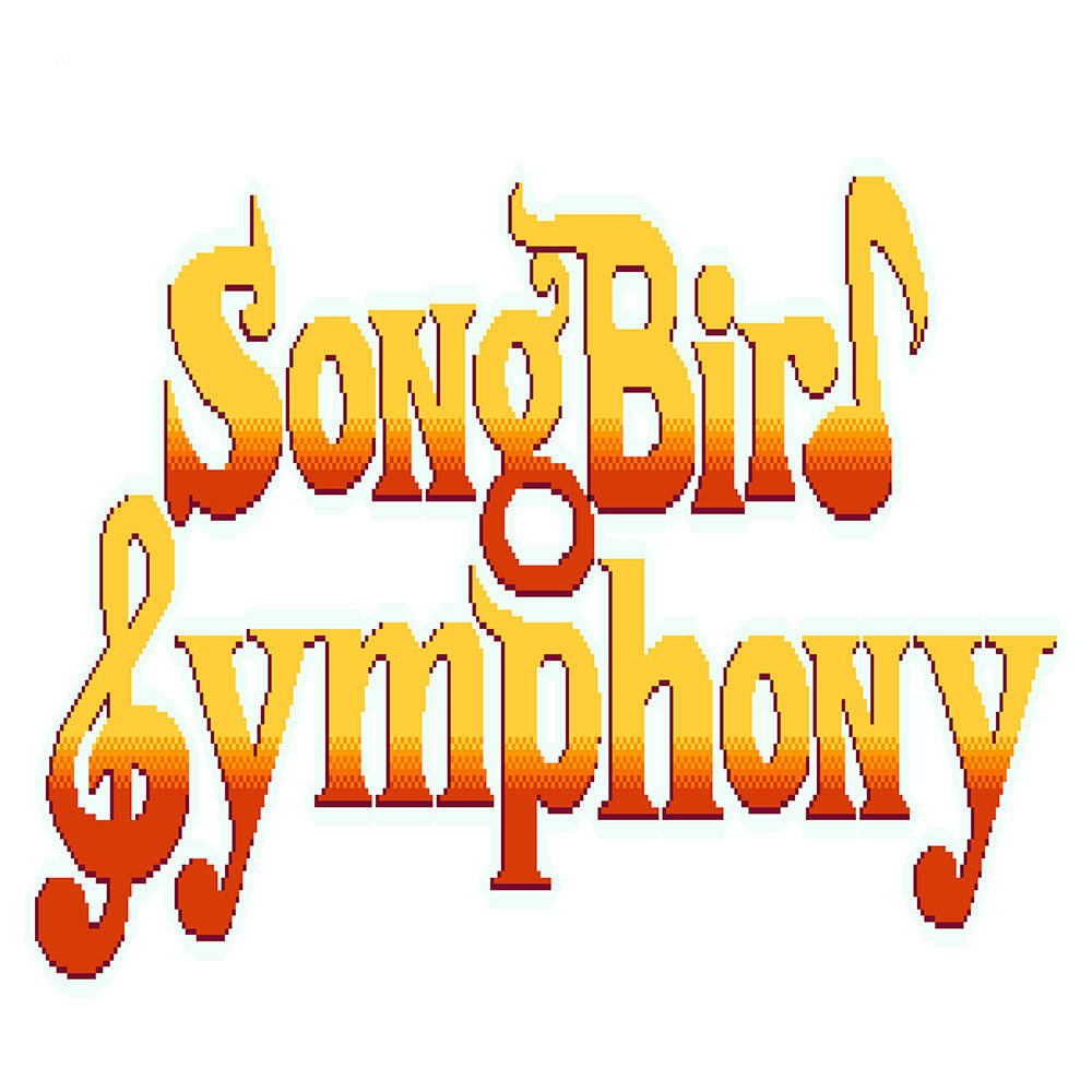 Logo del gioco Songbird Symphony, con note musicali e una chiave di violino.