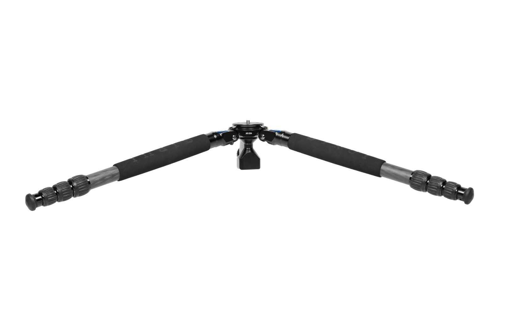 Tripod with legs spread wide apart on a white background.