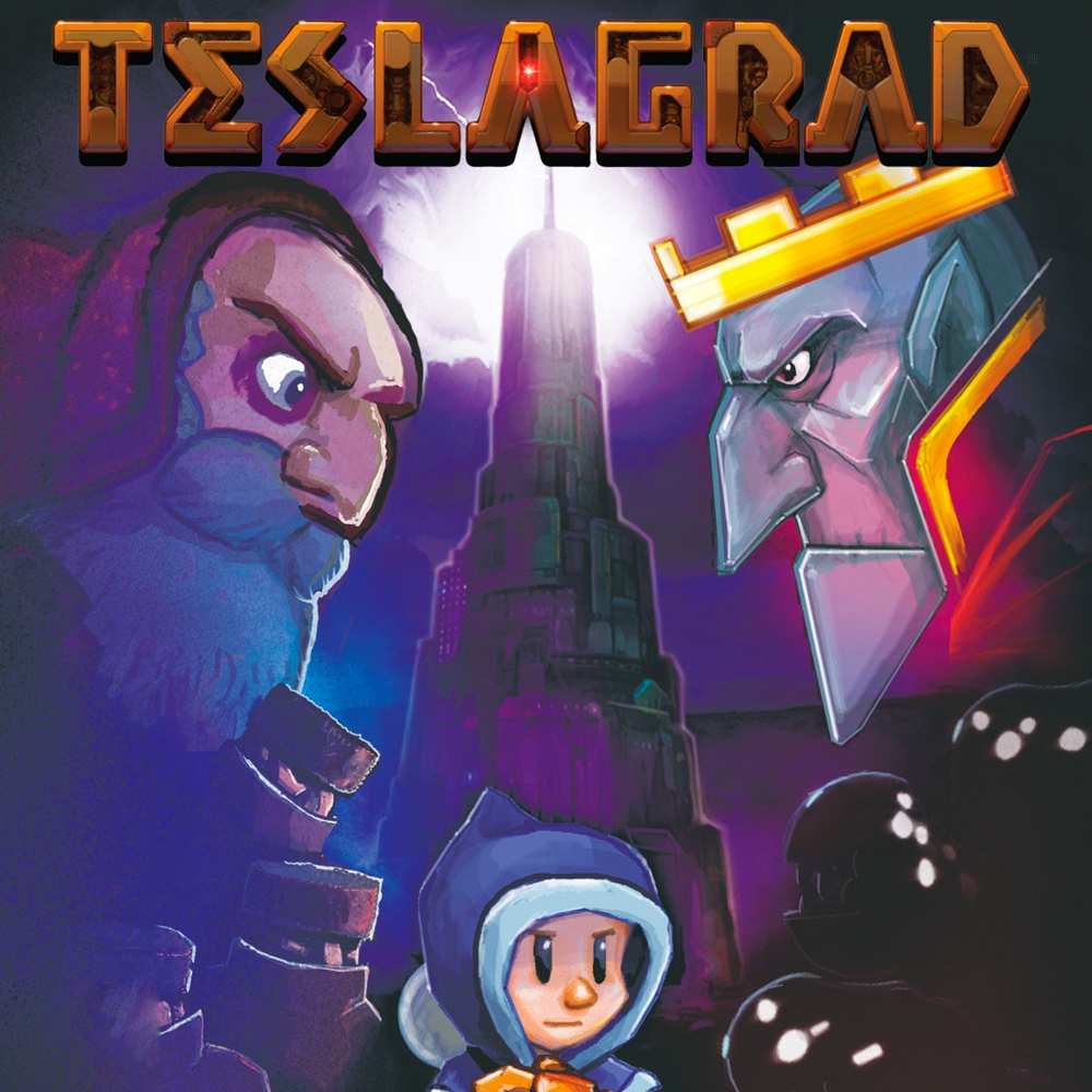 Okładka gry z dwiema postaciami zwróconymi do siebie, niebieską wieżą i małą postacią z przodu.