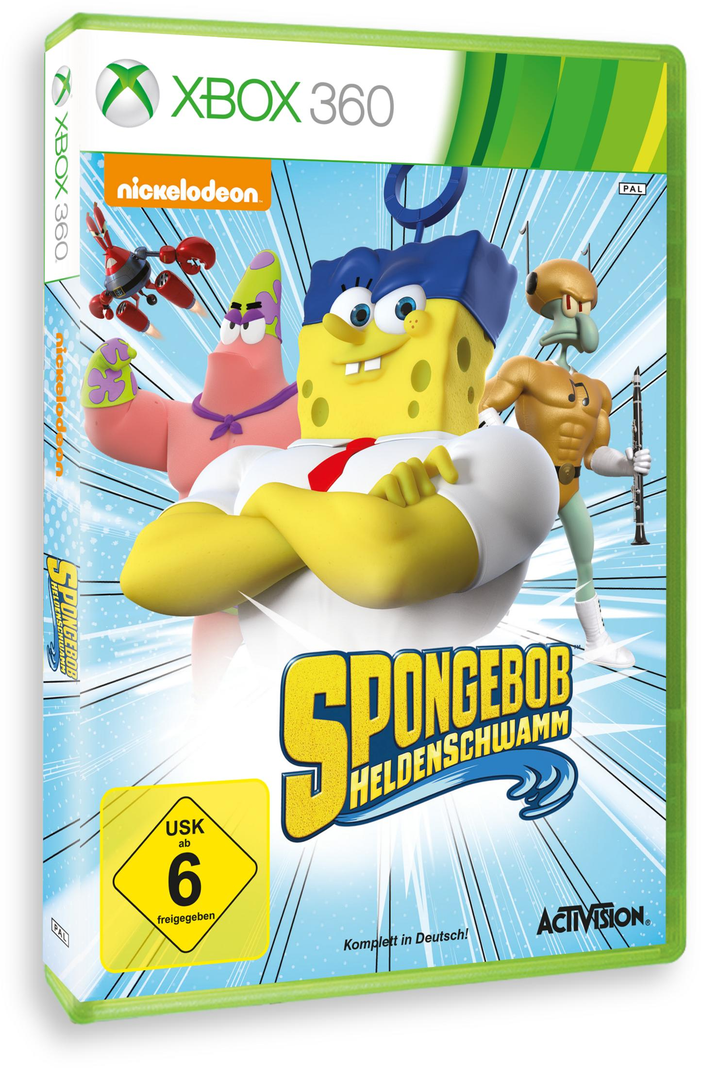 Xbox 360-Spielcover: Spongebob, Patrick und Thaddäus. Helle Farben und Cartoon-Stil.