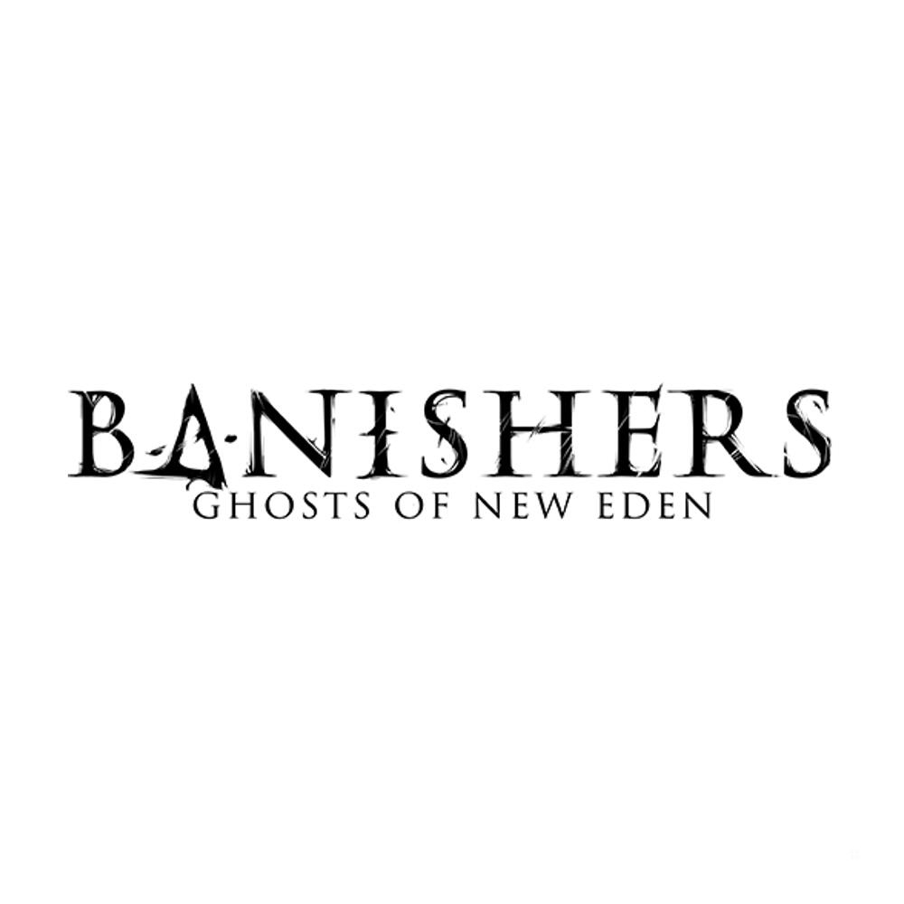 Un logo con la palabra 'Banishers' en una fuente estilizada, sobre 'Ghosts of New Eden'.