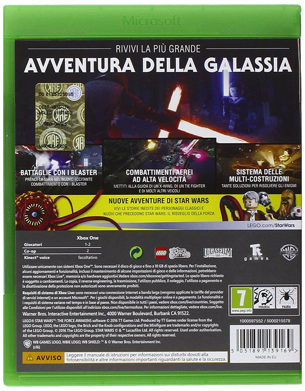 Retro della copertina di un videogioco. Mostra il titolo, i personaggi e le informazioni.