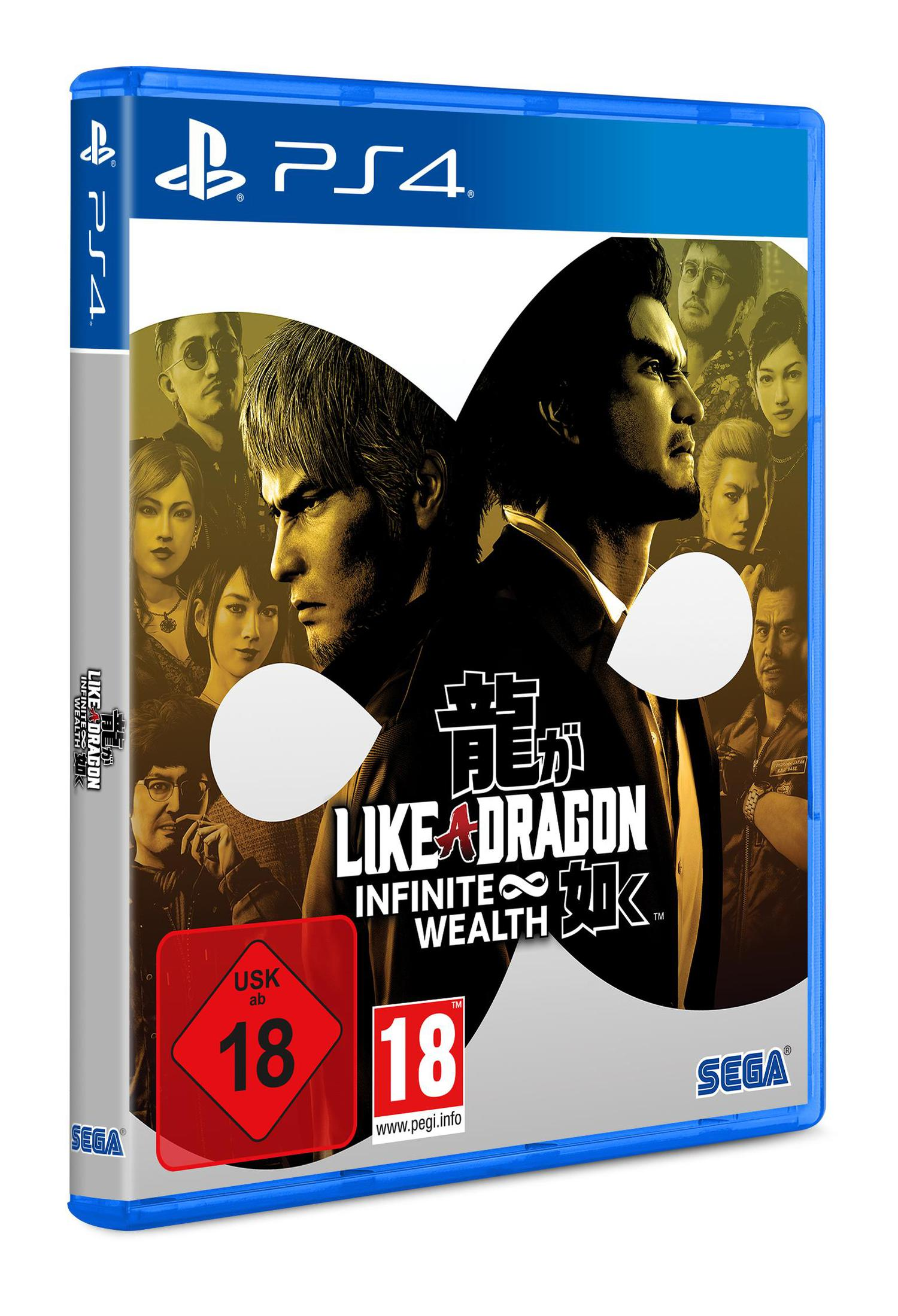 Jaquette du jeu PS4 'Like a Dragon: Infinite Wealth', avec personnages.