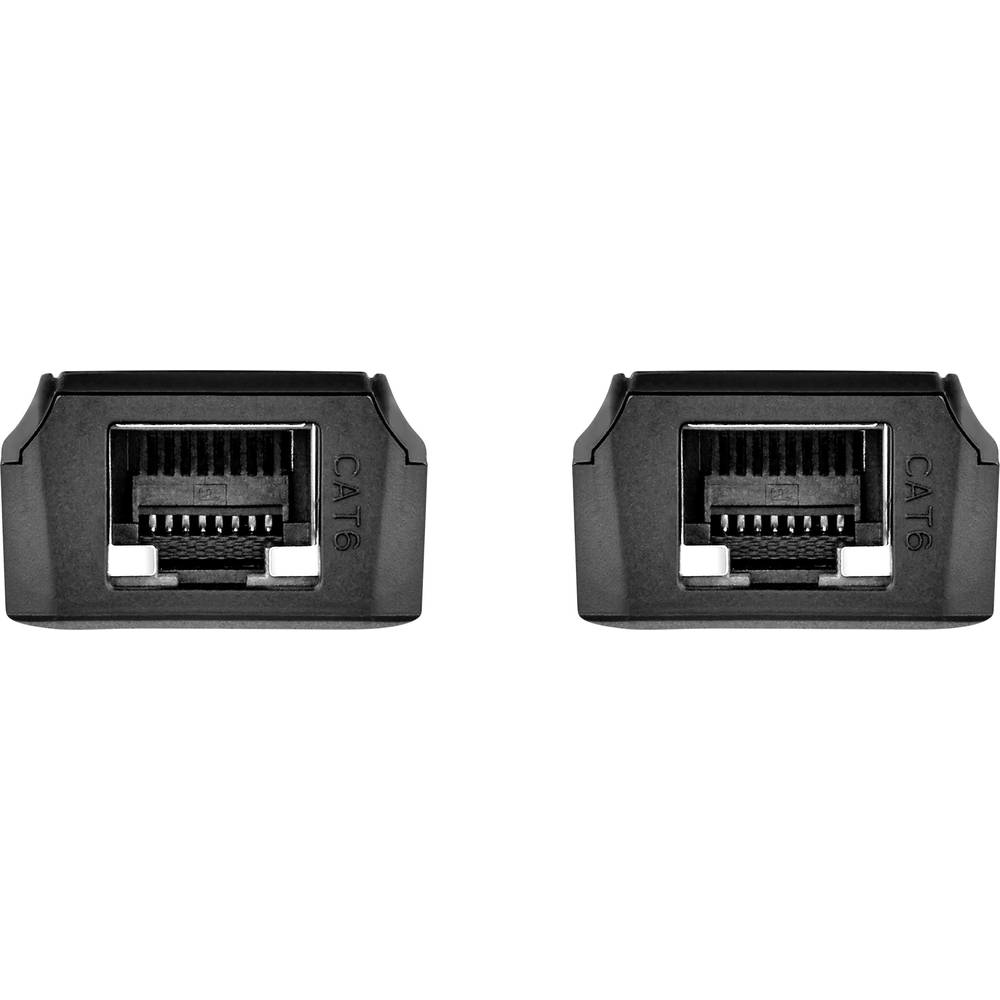 Due connettori Ethernet CAT6 neri, affiancati. I connettori sono rivolti verso lo spettatore.